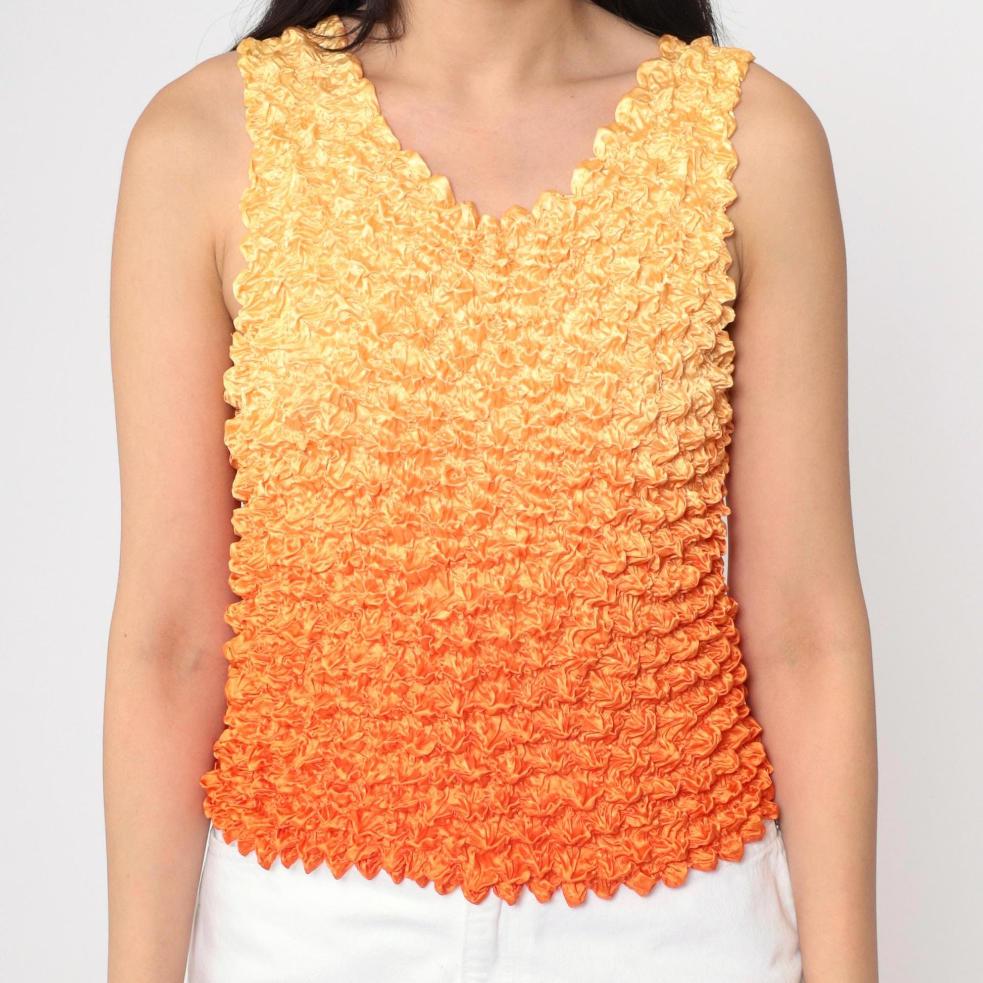 Y2K Ombre Popcorn Texture Tank Top Orange Gradient Stretchy Small Medium
