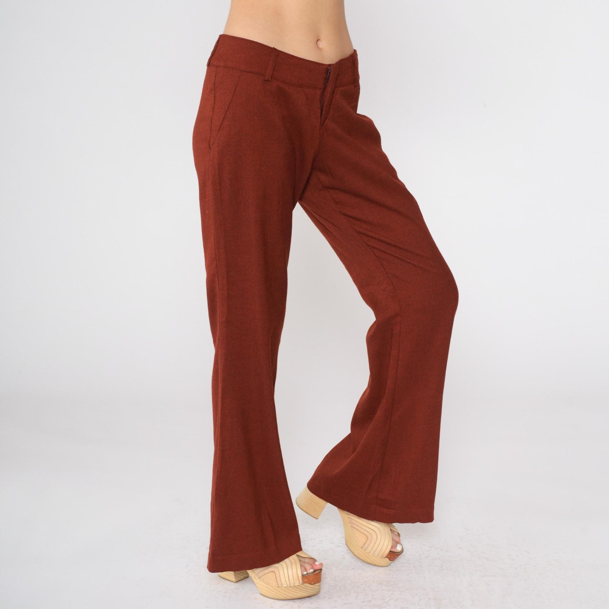 Y2K Burnt Orange Flared Trousers Low Rise 00s Flares Small 7