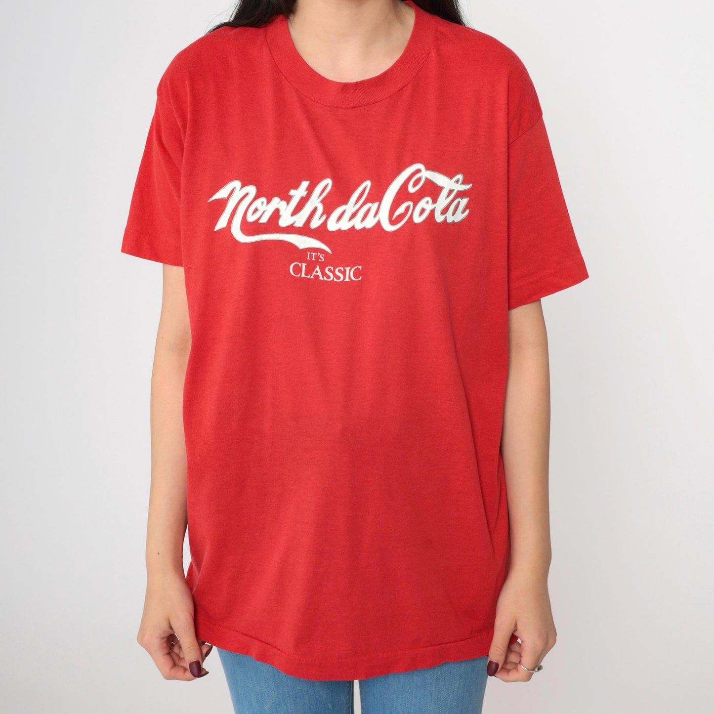 90s North daCola North Dakota Graphic T-Shirt Faded Red Medium