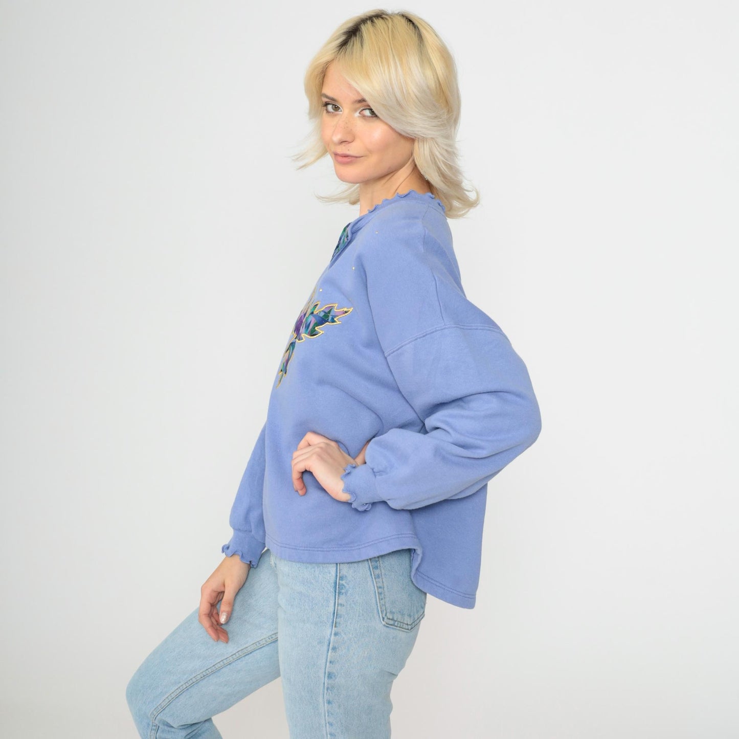 90s Jerzees Heart Leaf Studded Sweatshirt Lavender V-Neck Extra Large XXL