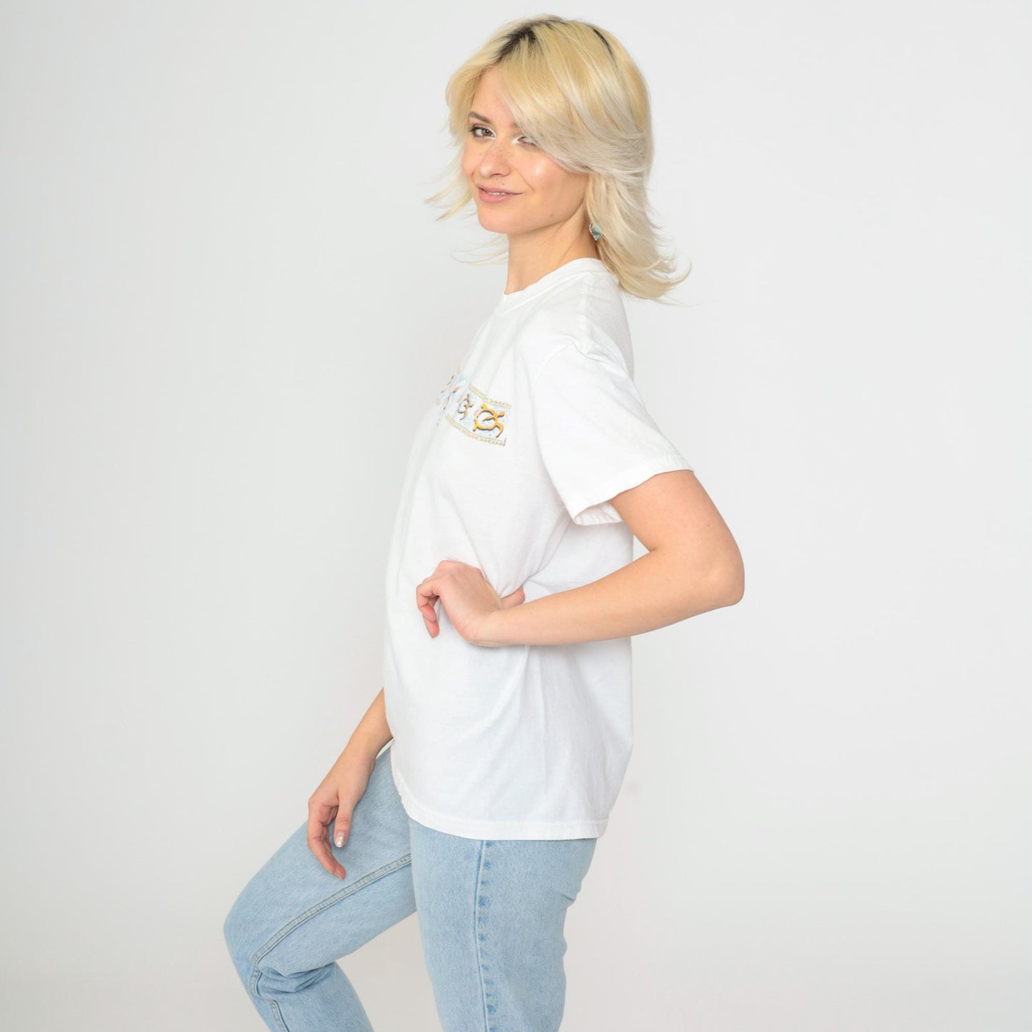 90s Cancun Mexico Sea Turtle Graphic T-Shirt White Crewneck Small