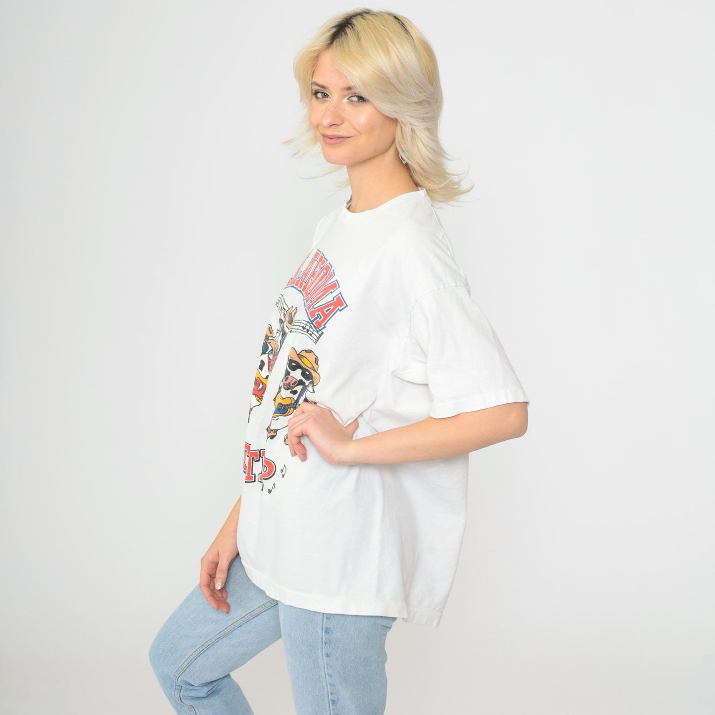 90s Oklahoma Two Step Country Cow Band Graphic Tee Cotton Extra Large