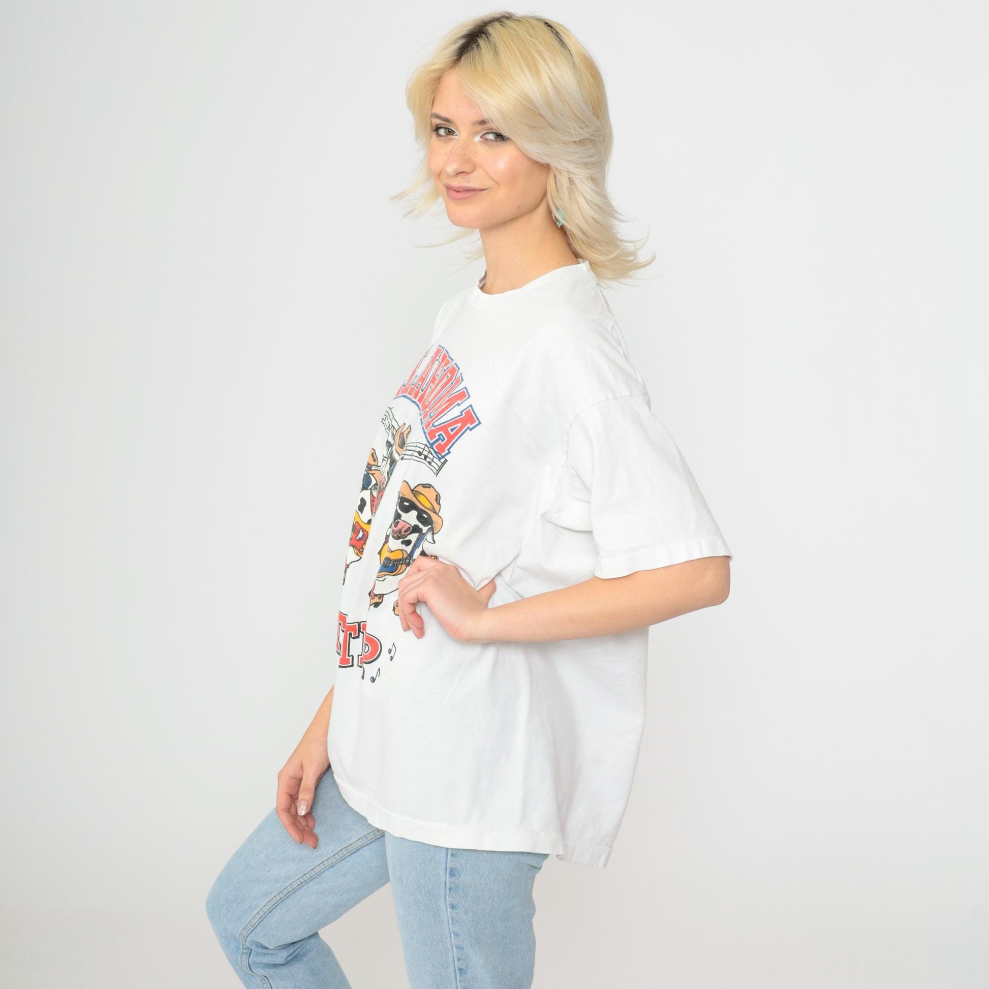 90s Oklahoma Two Step Country Cow Band Graphic Tee Cotton Extra Large