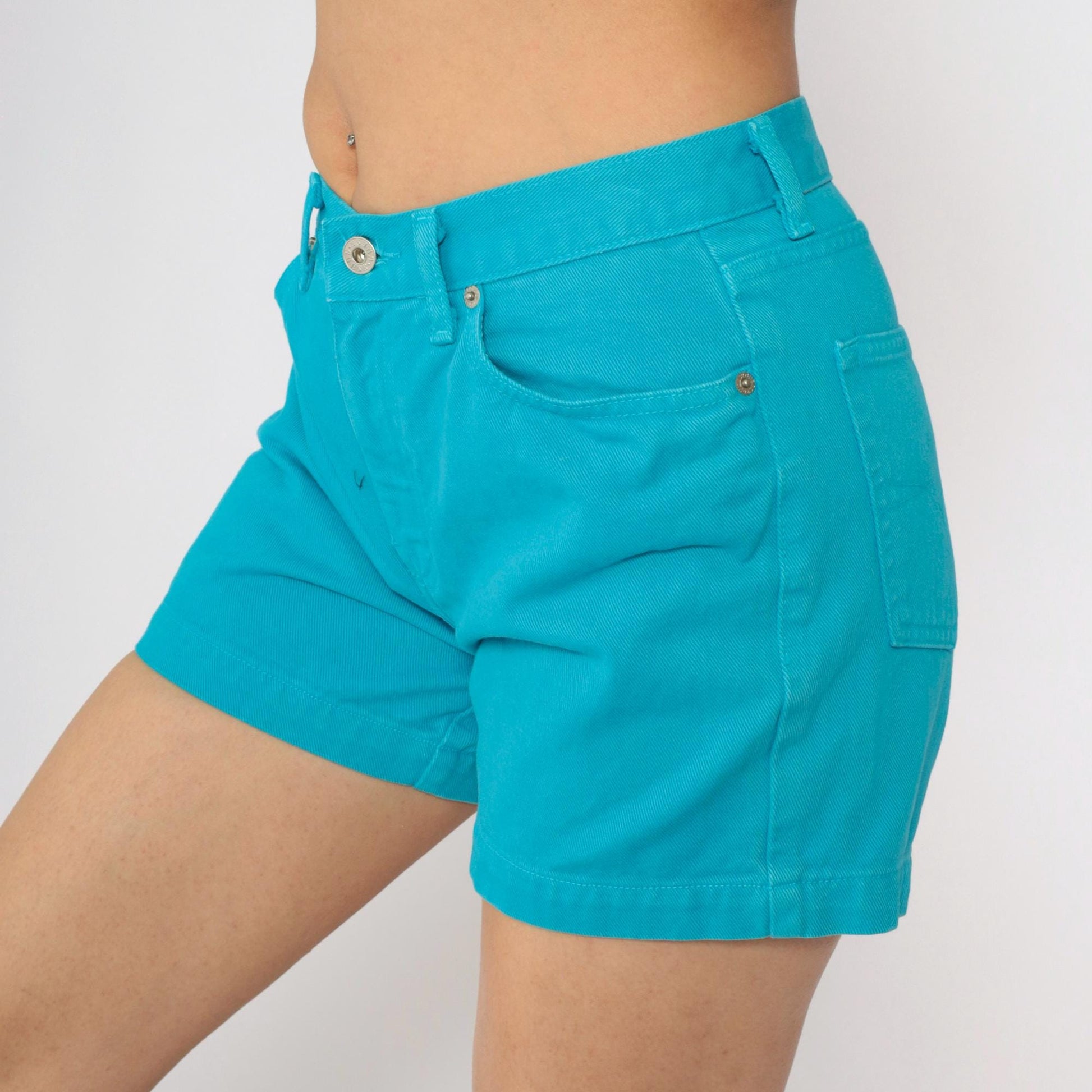 90s Guess Turquoise Denim Shorts Mid Rise Small 30
