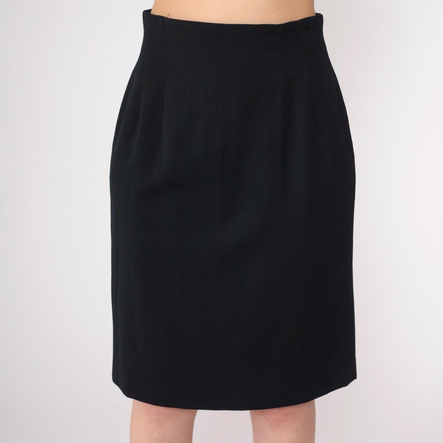 90s Black Pencil Skirt High Waisted Knee Length Small