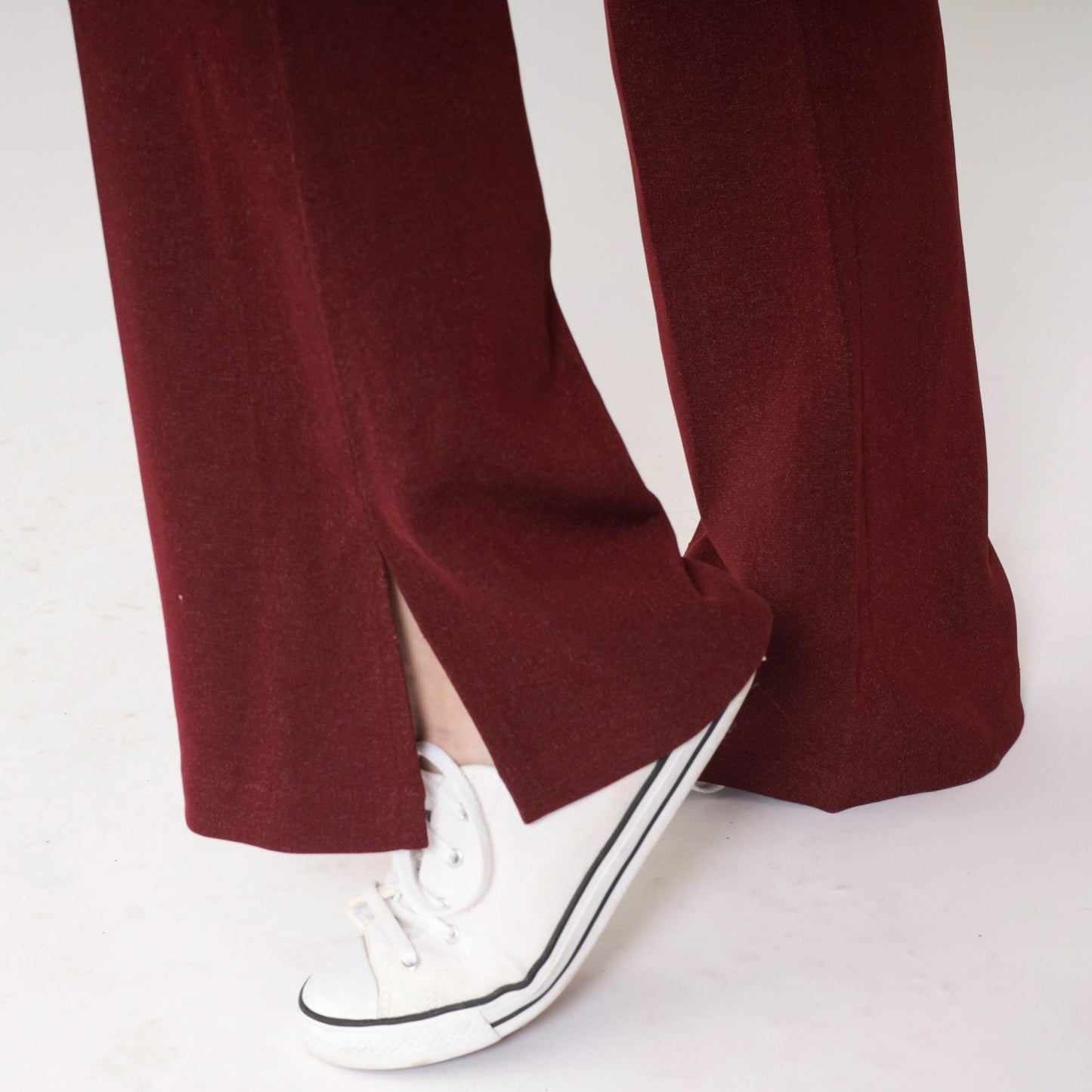 70s Burgundy Bell Bottom Pants High Waist Flared Leg Side Slits Small