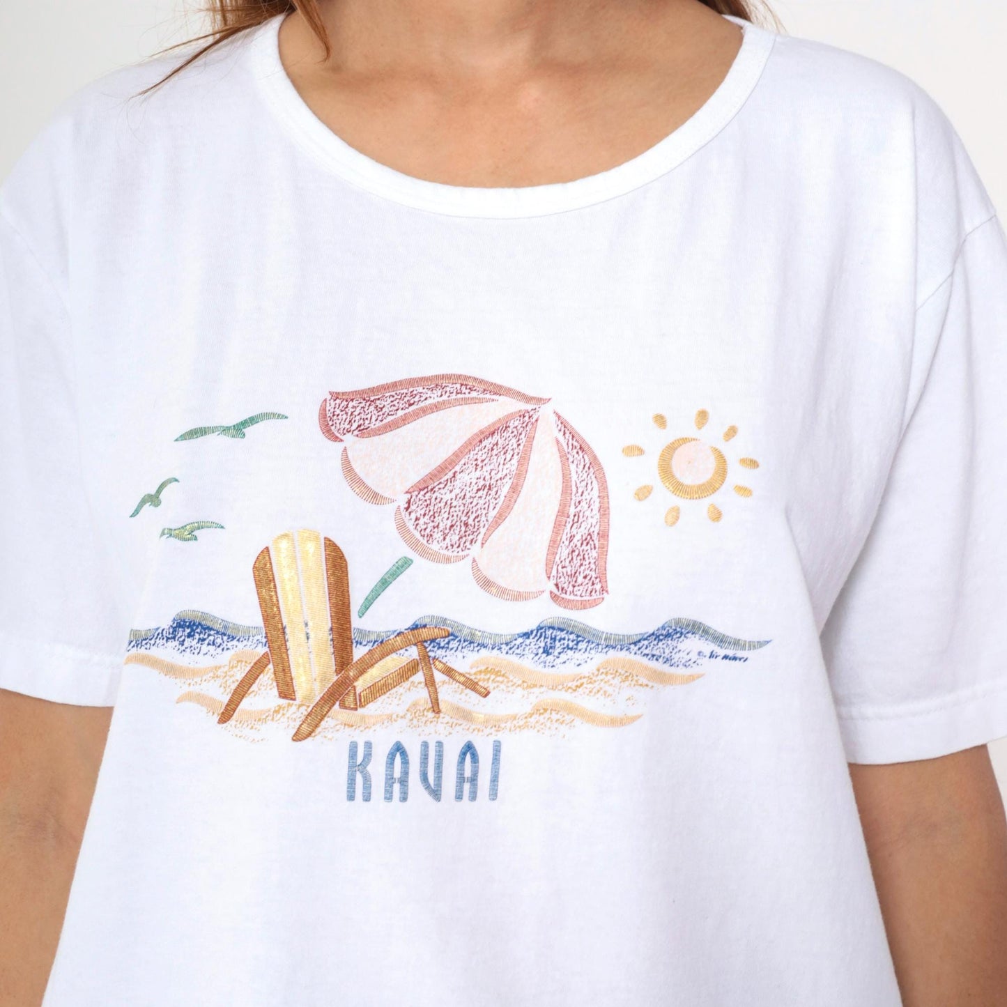 Y2K Kauai Hawaii Metallic Beach Graphic T-Shirt Cotton Tee Large