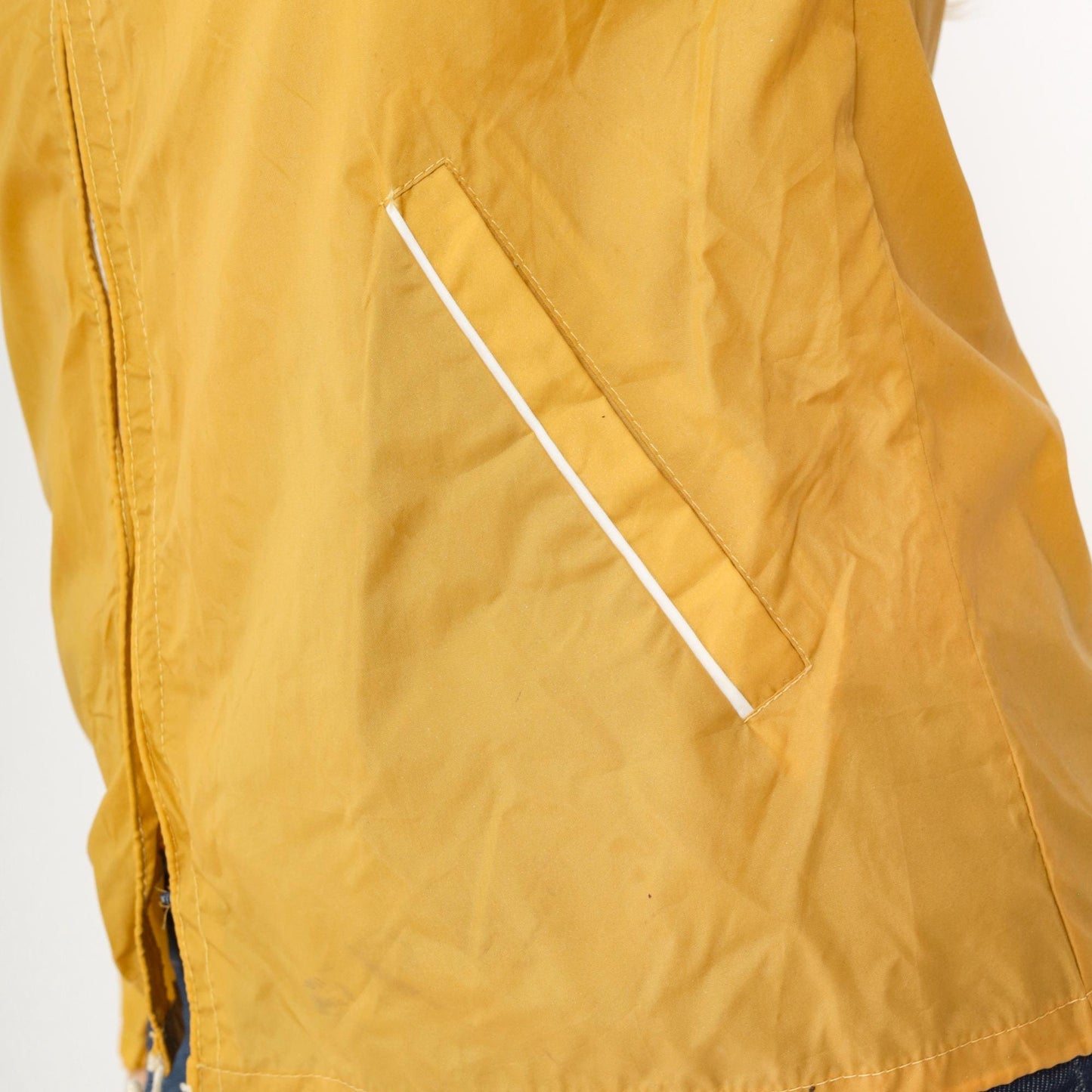 70s Mustard Yellow Windbreaker Jacket Zip Up White Trim Extra Small