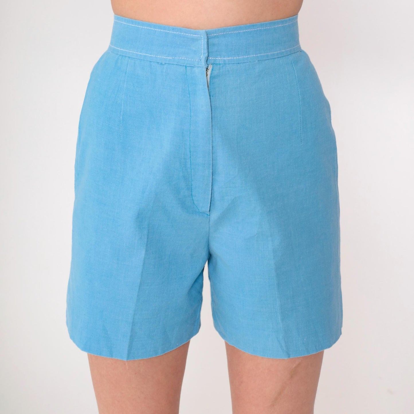 70s High-Waisted Shorts Blue Cotton Blend Hotpants Extra Small XS