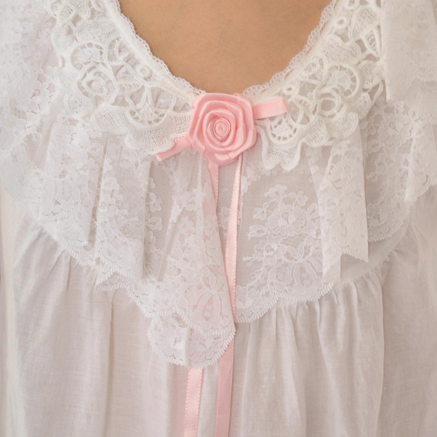 80s White Nightgown Pink Rose Lace Trim Sleeveless Babydoll Small