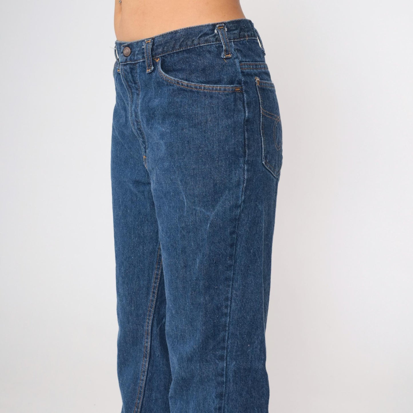 80s Dark Blue Denim High-Rise Boot Cut Jeans Medium 33