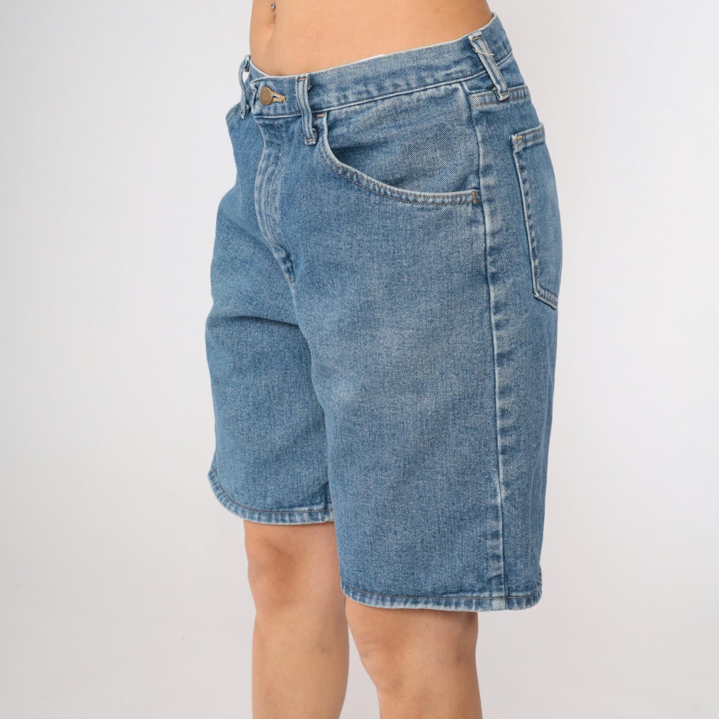 Y2K Wrangler Denim Bermuda Shorts High Waist Blue Jean Relaxed Fit Medium M