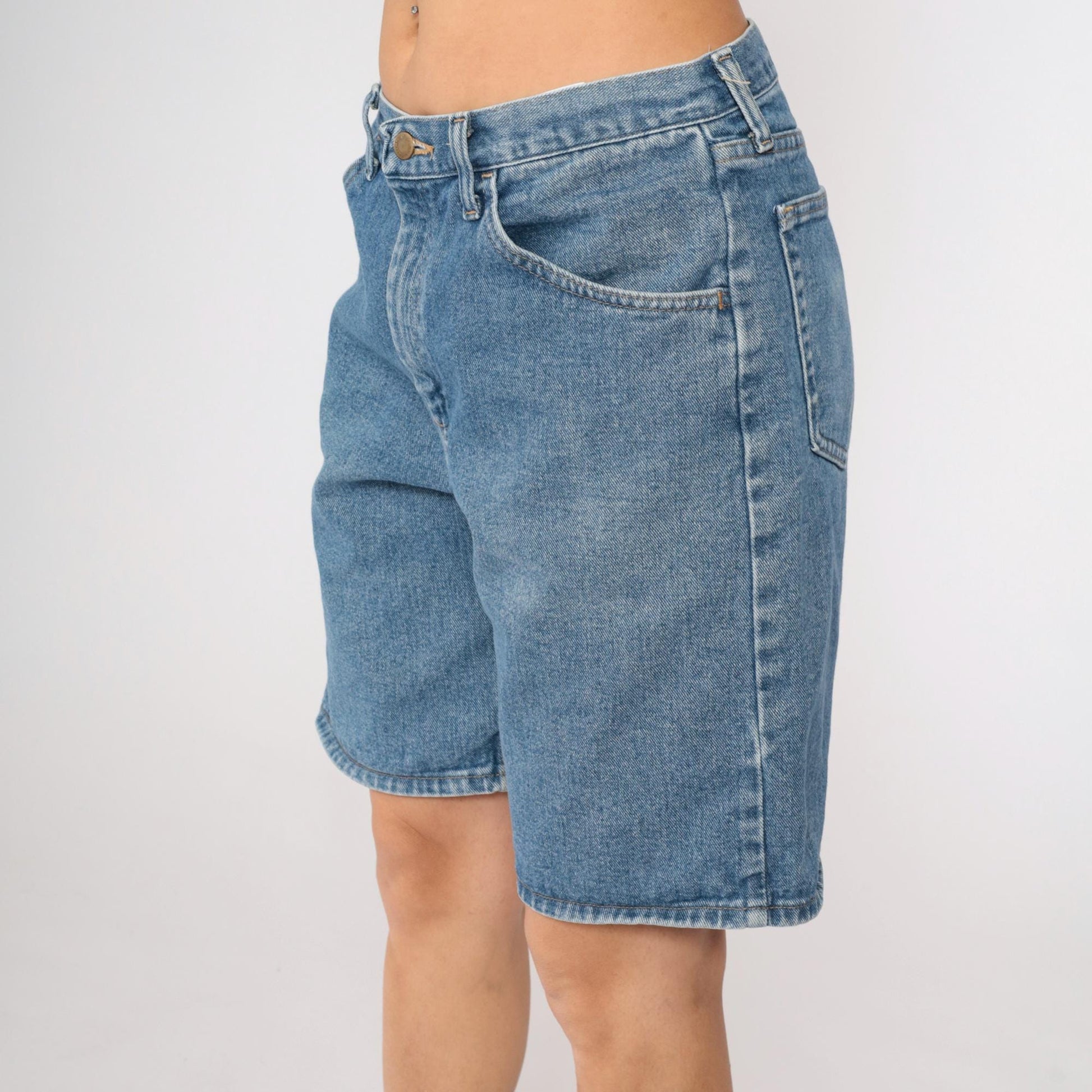Y2K Wrangler Denim Bermuda Shorts High Waist Blue Jean Relaxed Fit Medium M