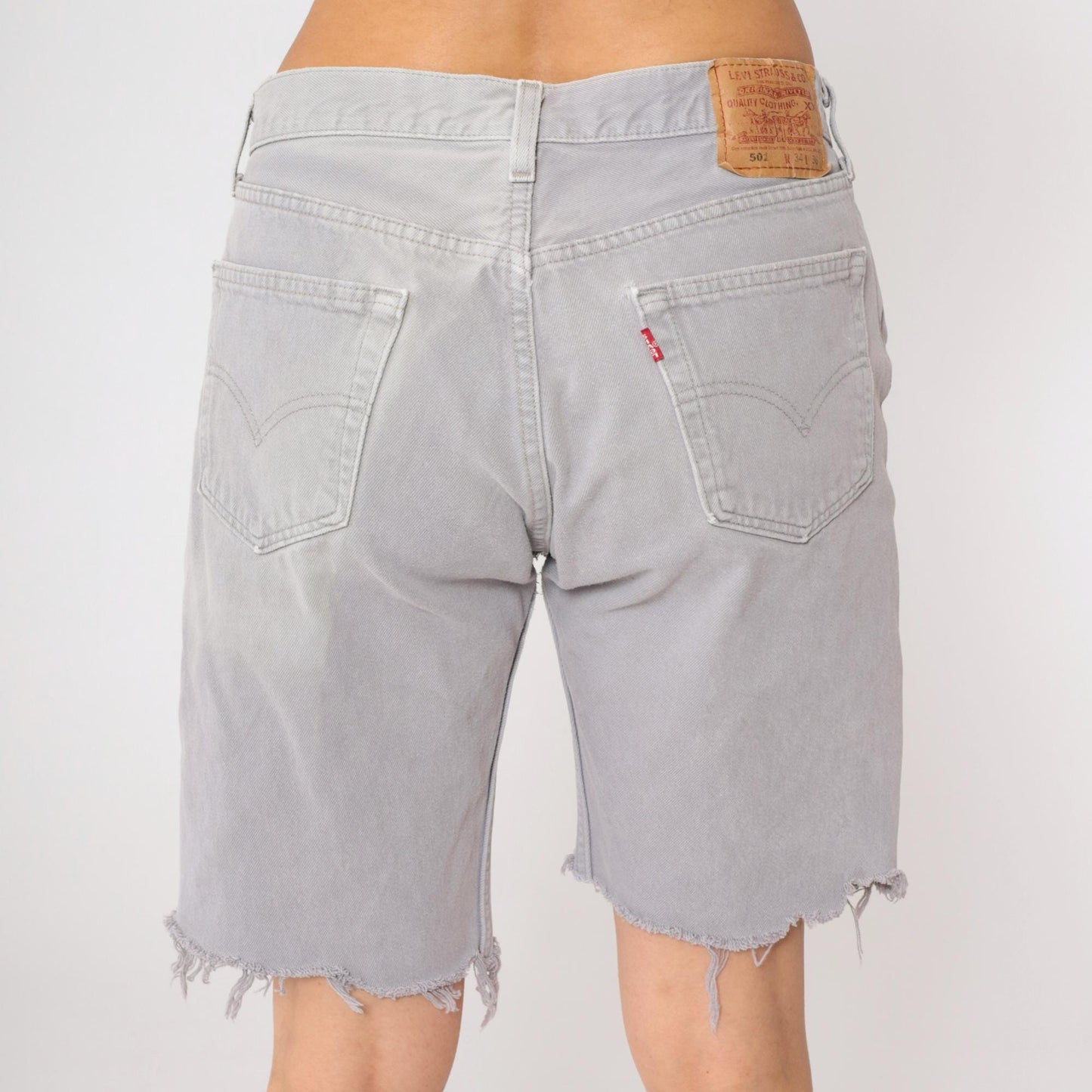 90s Levi's 501 Grey Denim Cut-Off Shorts Frayed Hem Medium 34
