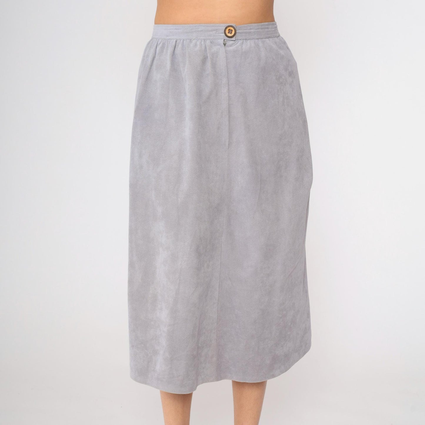 80s Grey Faux Suede Midi Pencil Skirt High Waist Small