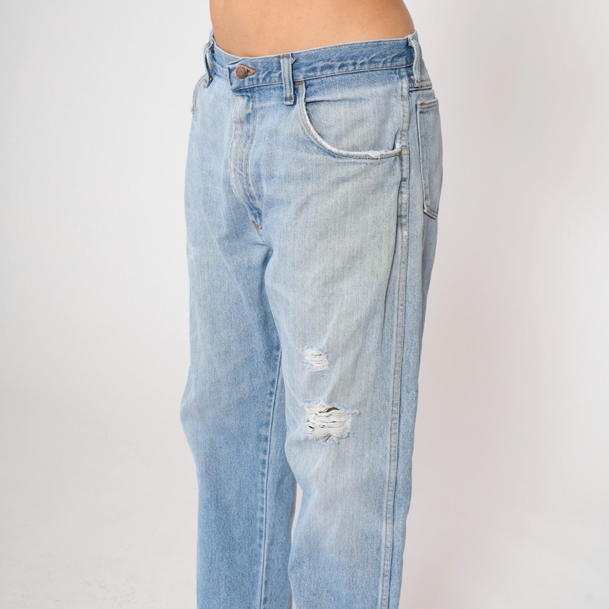 90s Rustler High Rise Straight Leg Jeans Blue Distressed Ripped 38x30
