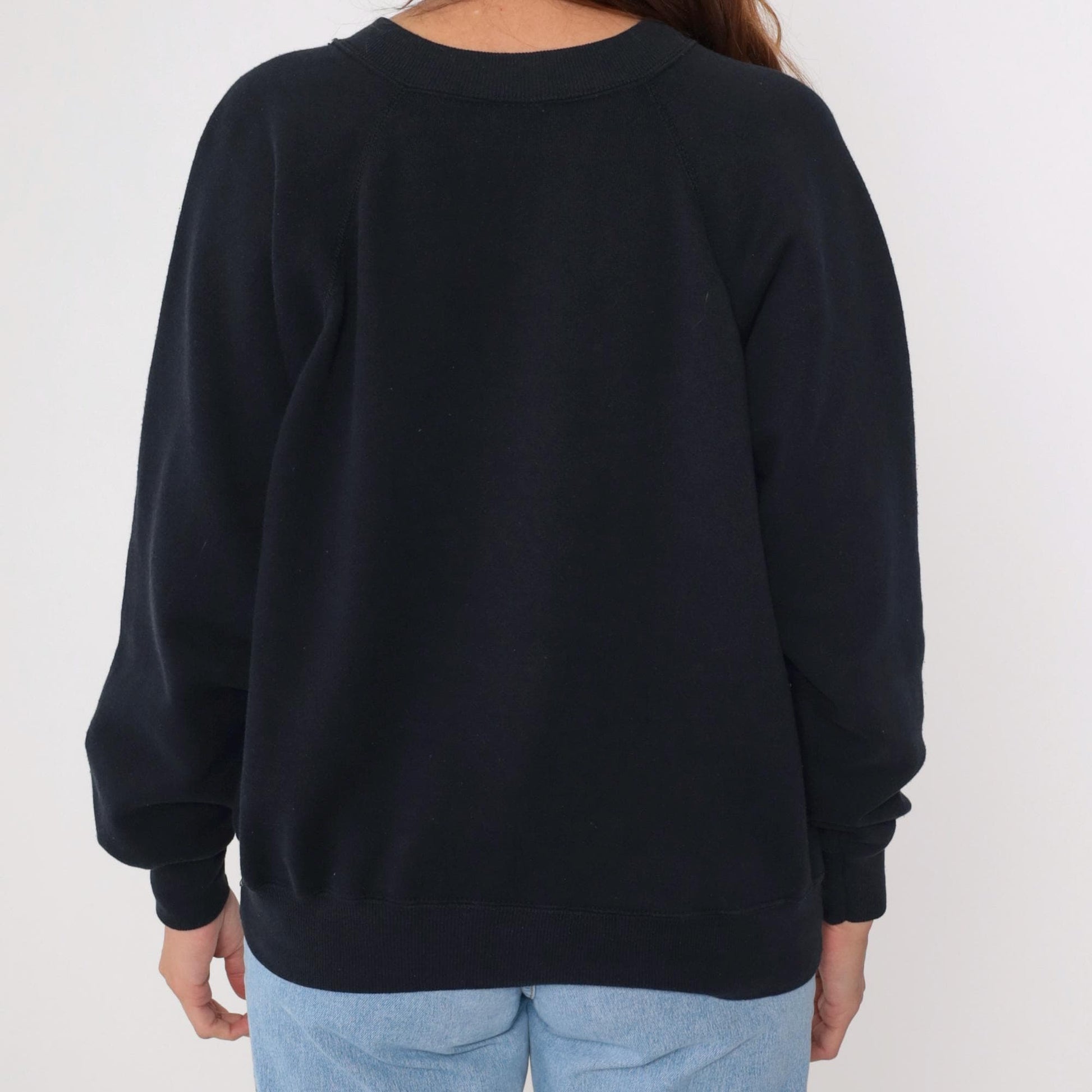 90s Black Sweatshirt Cutout Metallic Trim Raglan Crewneck Large