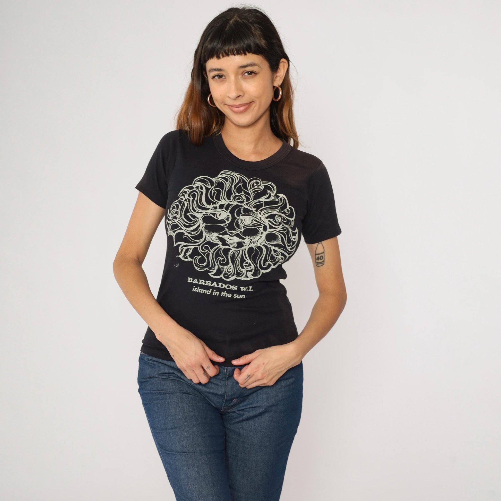 80s Barbados Island in the Sun Graphic T-Shirt Black Small