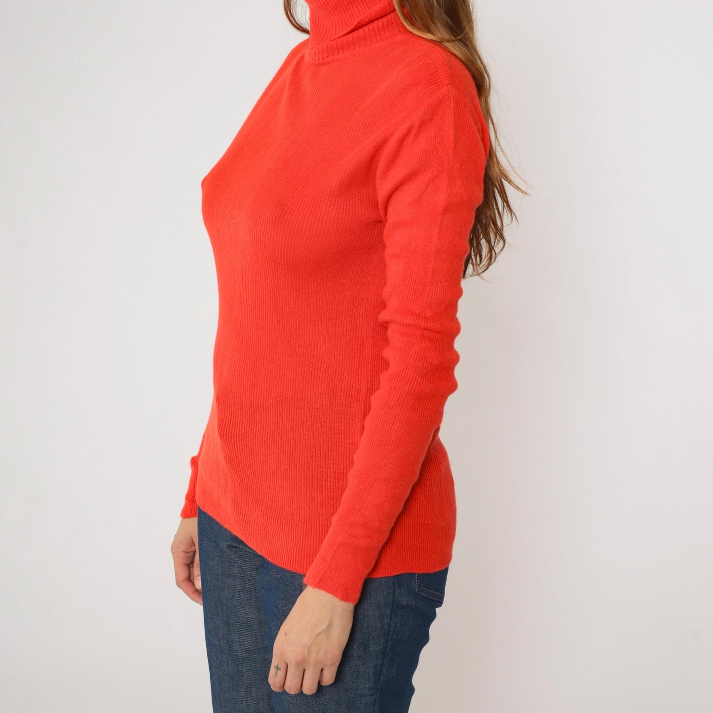 70s Red Ribbed Knit Turtleneck Sweater Pullover Medium