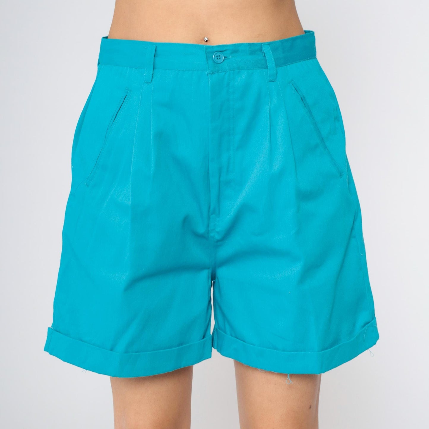 90s Hunters Gren Turquoise Pleated High-Waist Shorts Medium