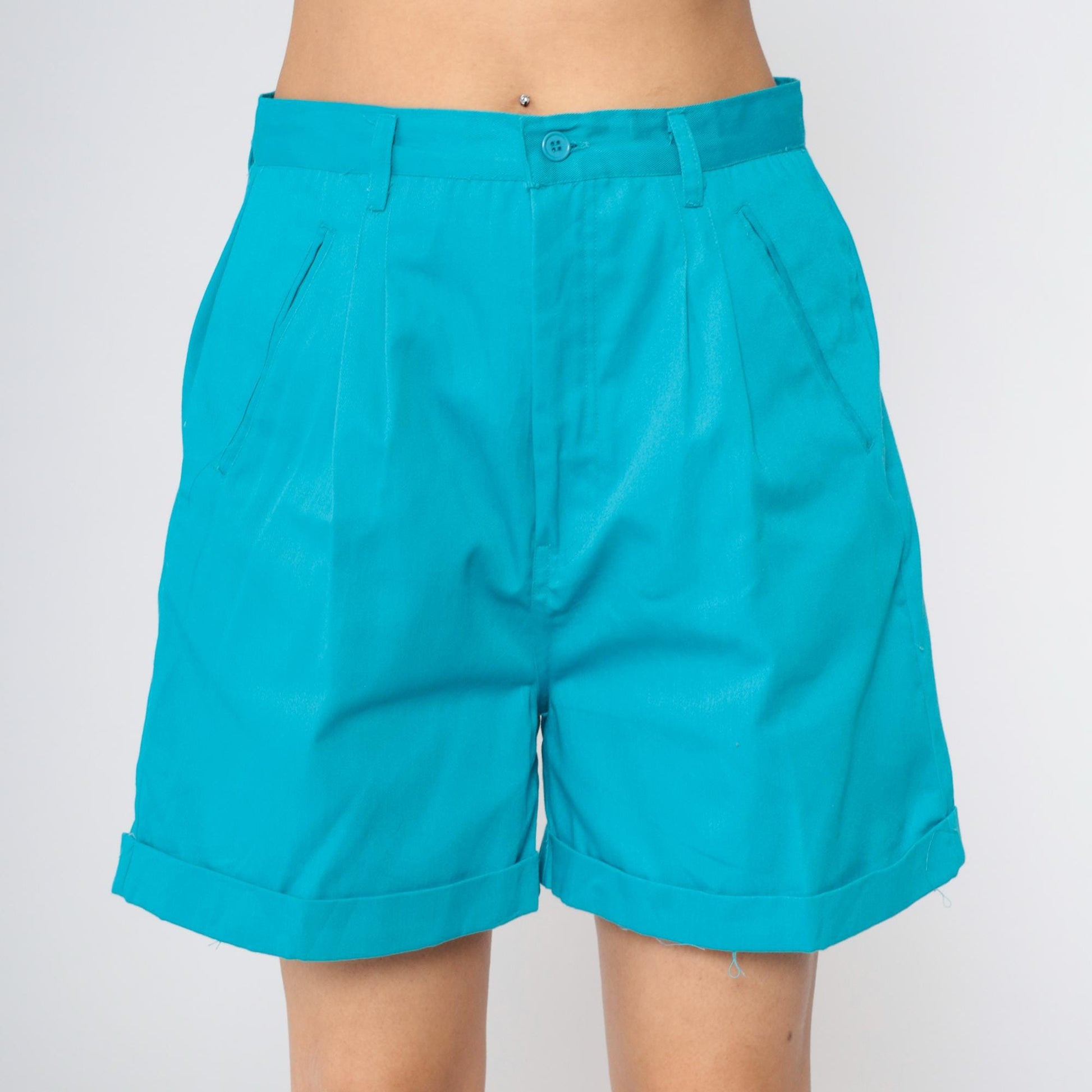 90s Hunters Gren Turquoise Pleated High-Waist Shorts Medium