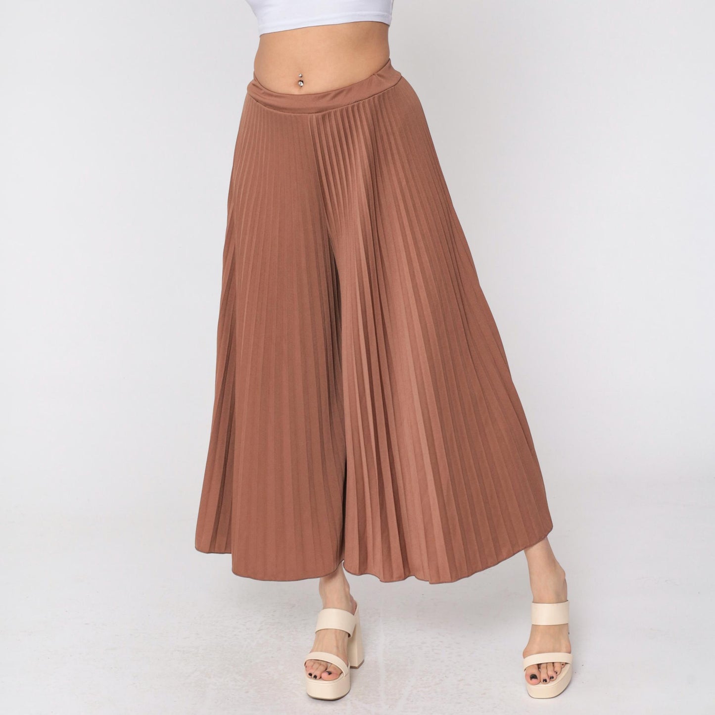 Y2K Brown Pleated Palazzo Pants High Waisted Wide Leg Small Medium
