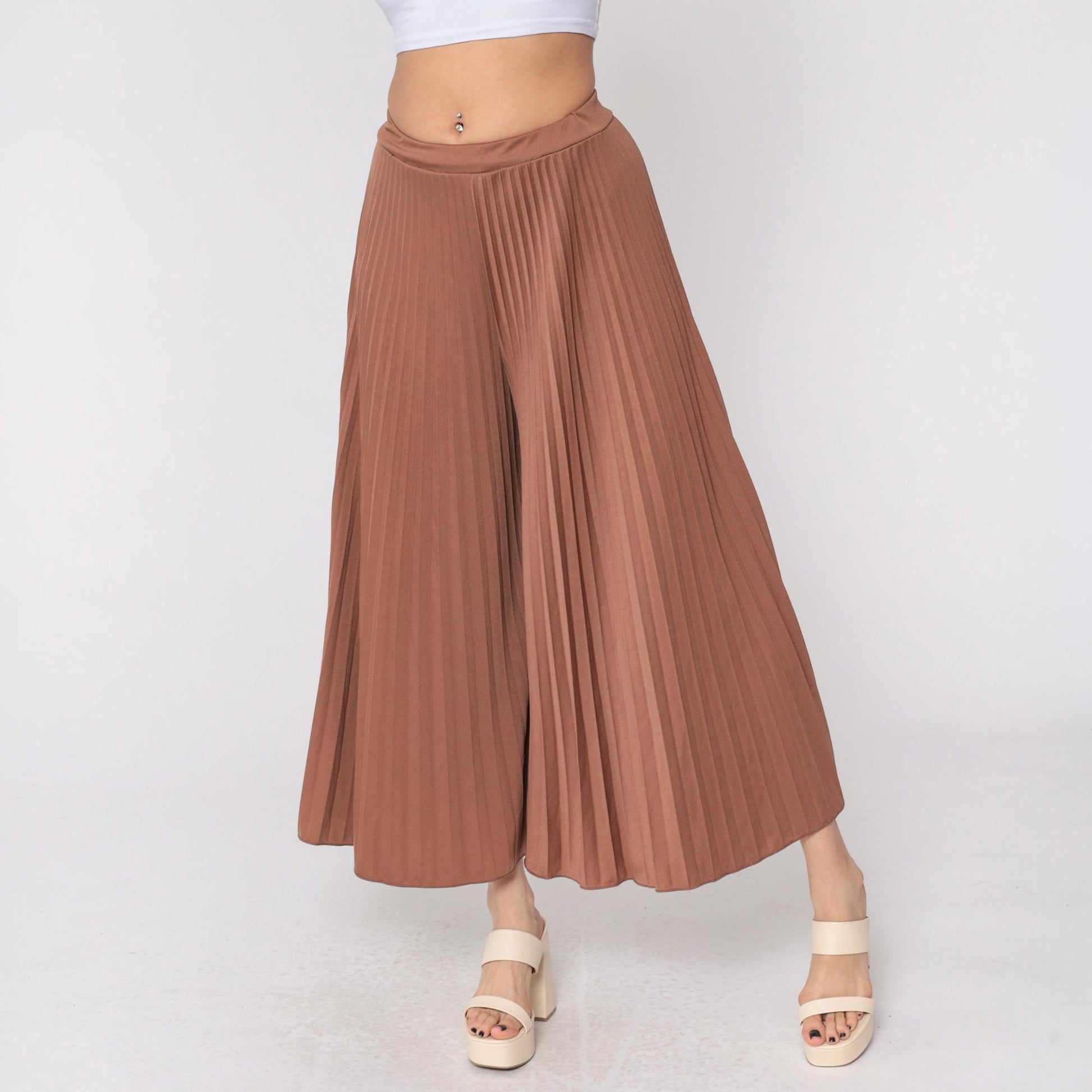 Y2K Brown Pleated Palazzo Pants High Waisted Wide Leg Small Medium