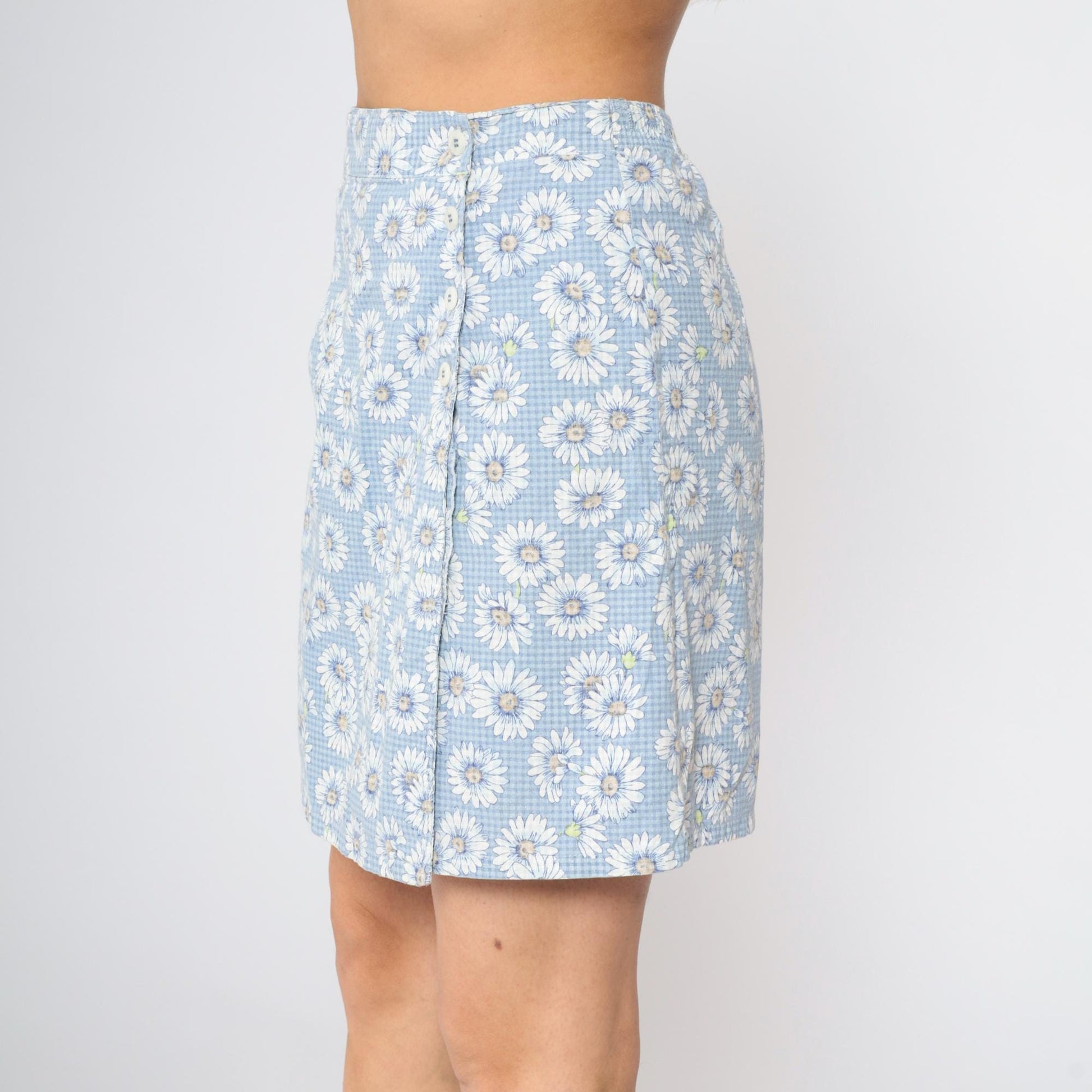 90s Paquette Byer California Floral Gingham Skort Baby Blue High Waist Mini Medium