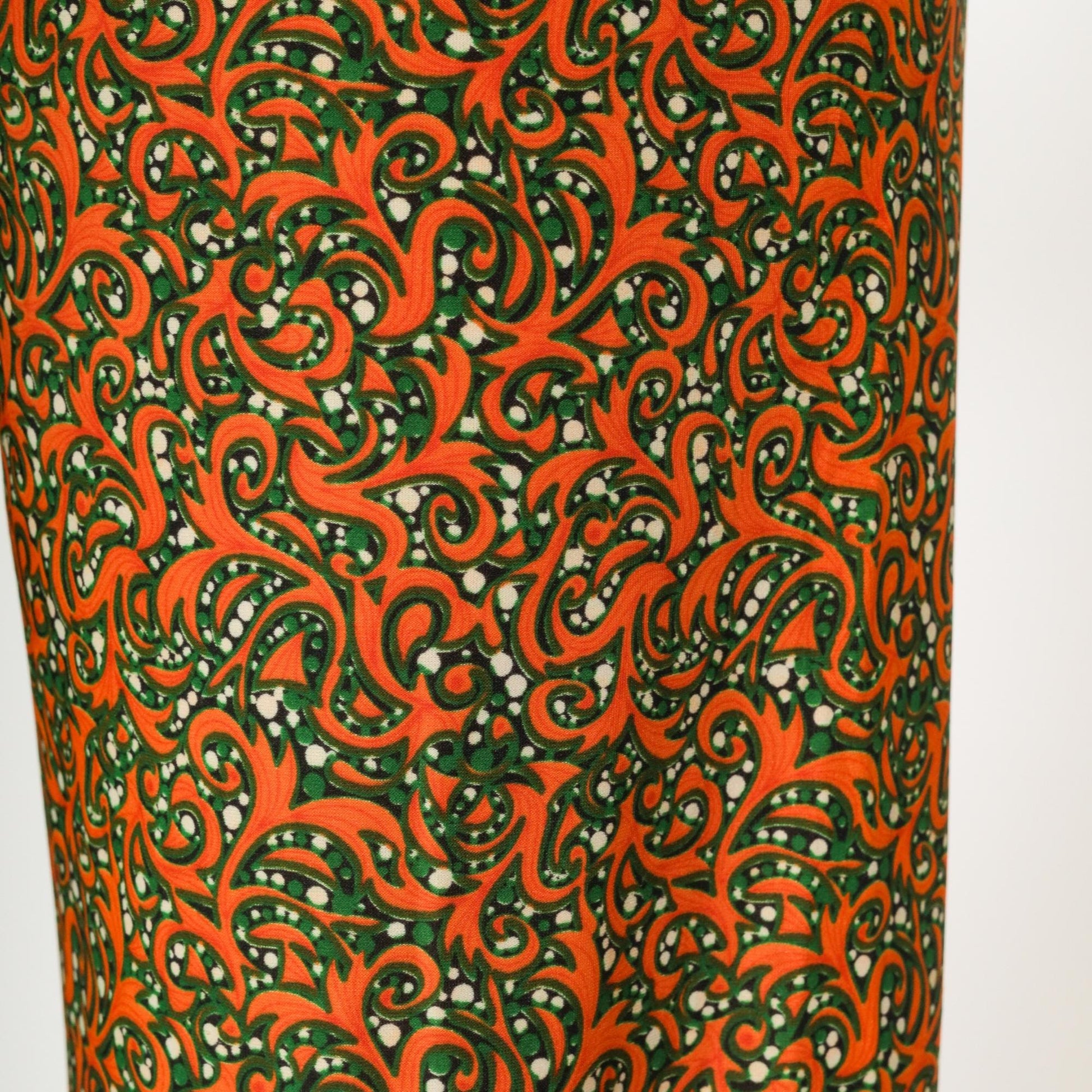 Y2K Orange Green Baroque Swirl Wide Leg Cropped Trousers Extra Small XS