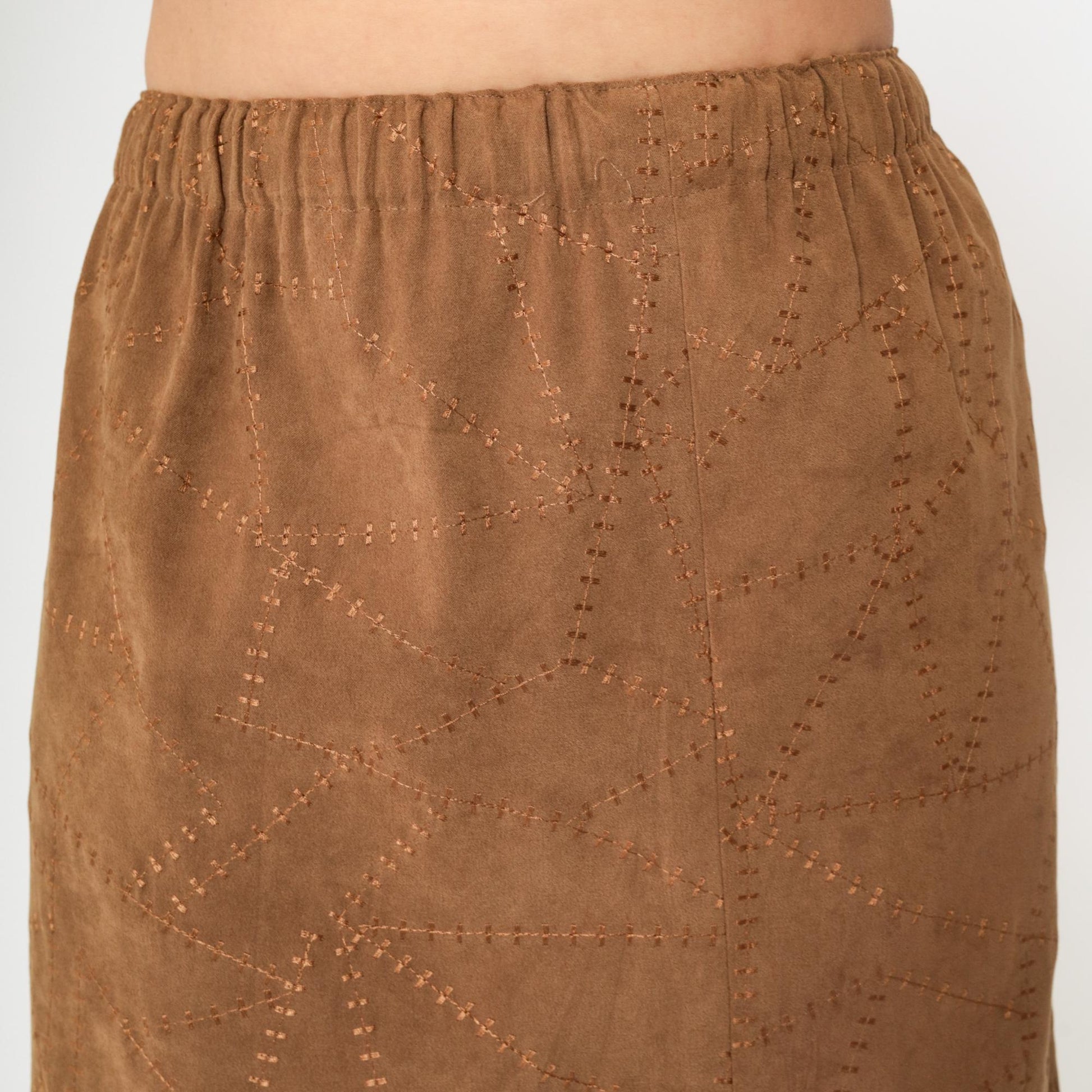 90s Brown Patchwork Faux Suede Pencil Skirt High Waist Small Medium
