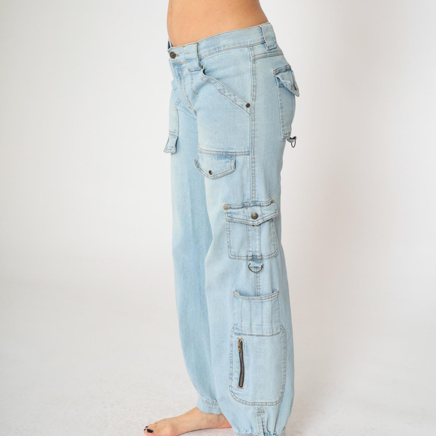 00s XOXO Cargo Jeans Light Blue Low Rise Straight Leg Small 5/6