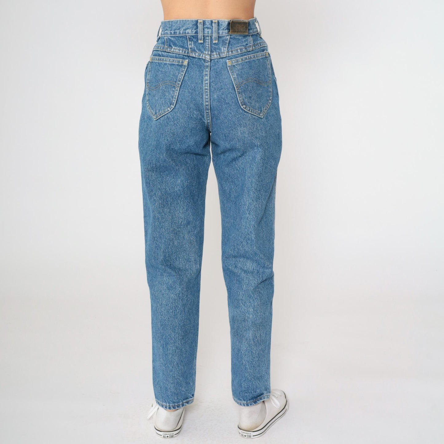 80s Lee High Waist Tapered Jeans Blue Denim Size 6