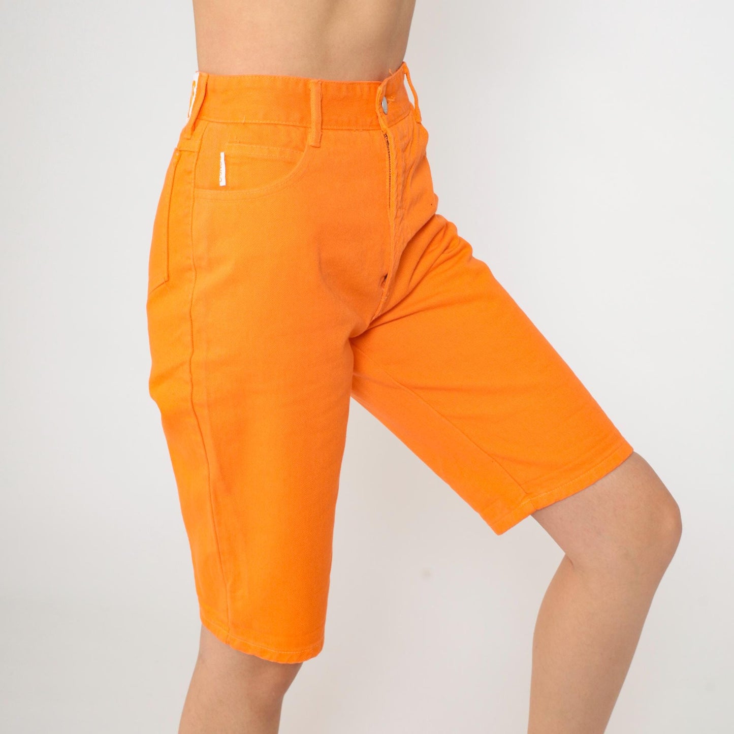 90s Bongo Denim Bermuda Shorts Bright Orange High Waist Extra Small