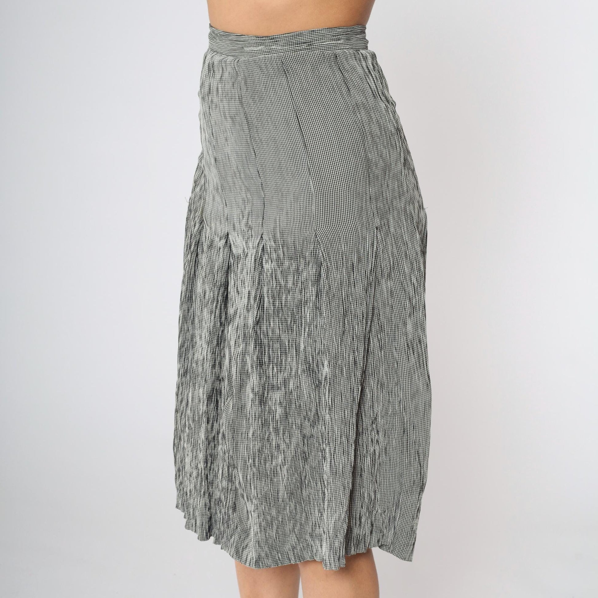 90s Anne Klein Black White Gingham Pleated Skirt High Waist Small
