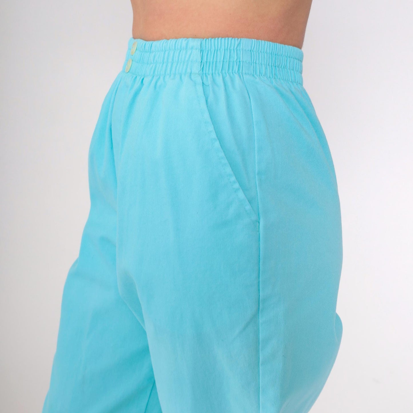 80s Bobbie Brooks Blue Tapered Pull-On Trousers Elastic Waist Petite Small