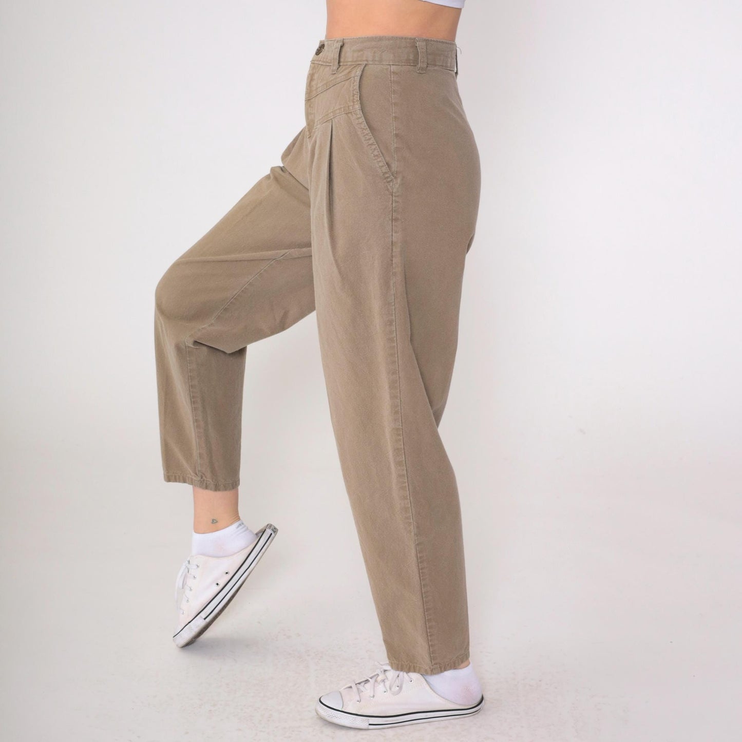 90s Cherokee Brown Cotton High-Waisted Pleated Trousers Small