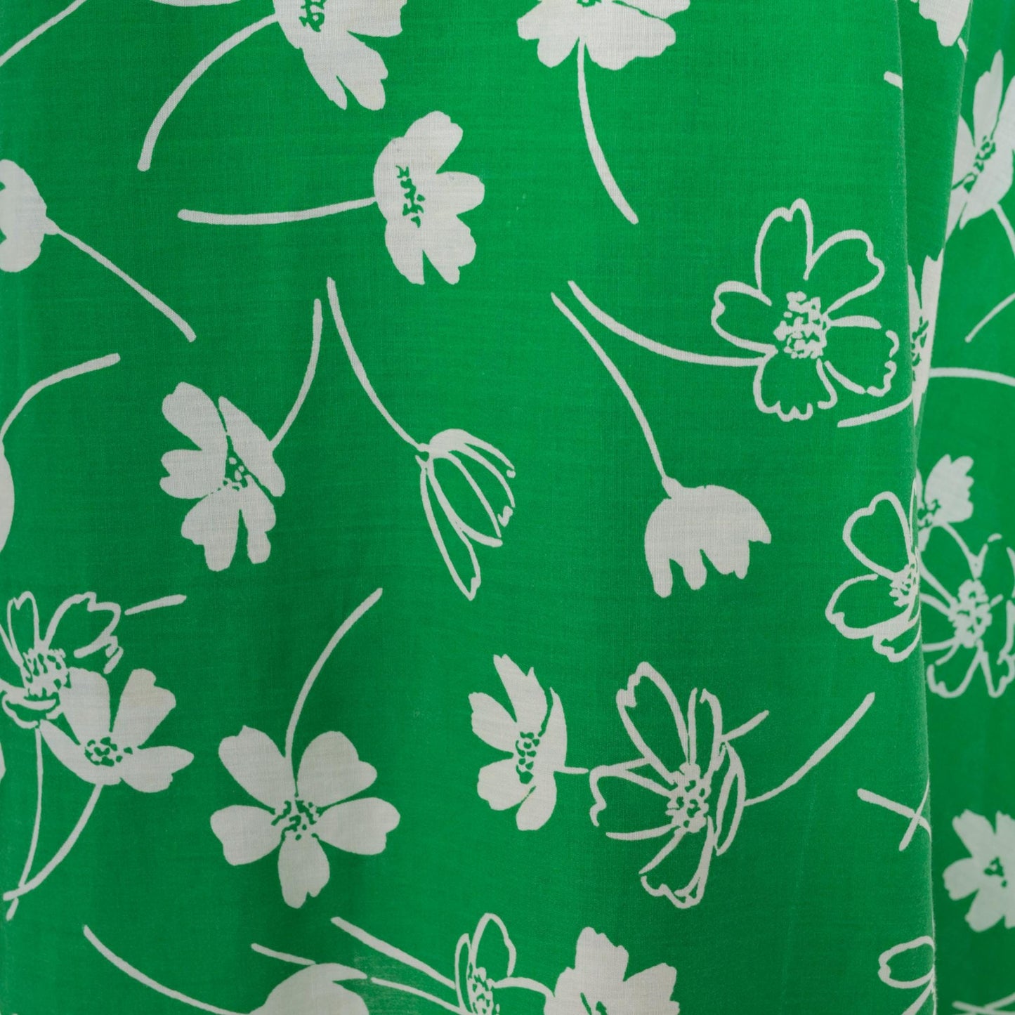 70s Green Floral Midi Wrap Dress Sleeveless High Waist White Belt Large