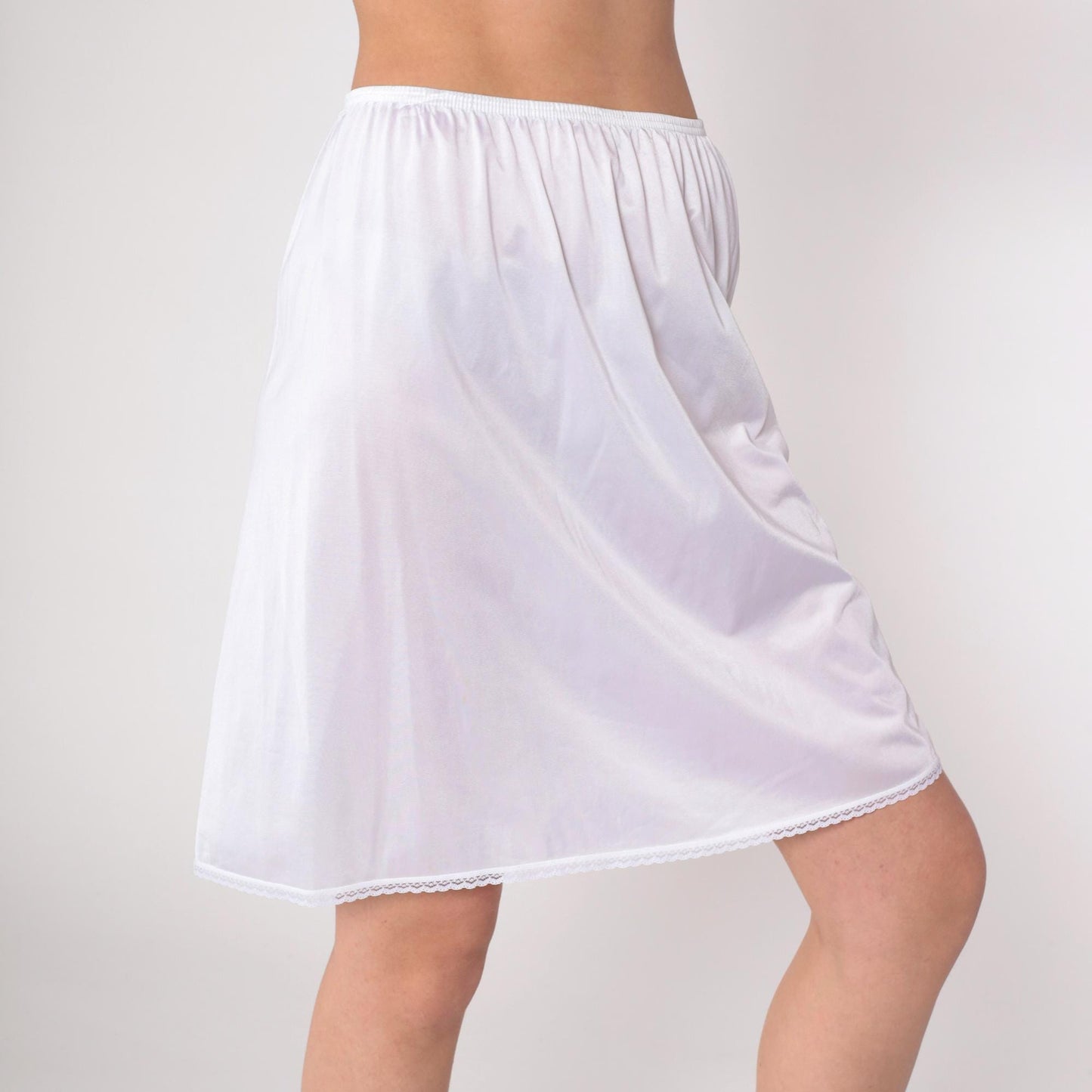 80s Vanity Fair White Nylon Slip Skirt Mini Lace Trim Medium