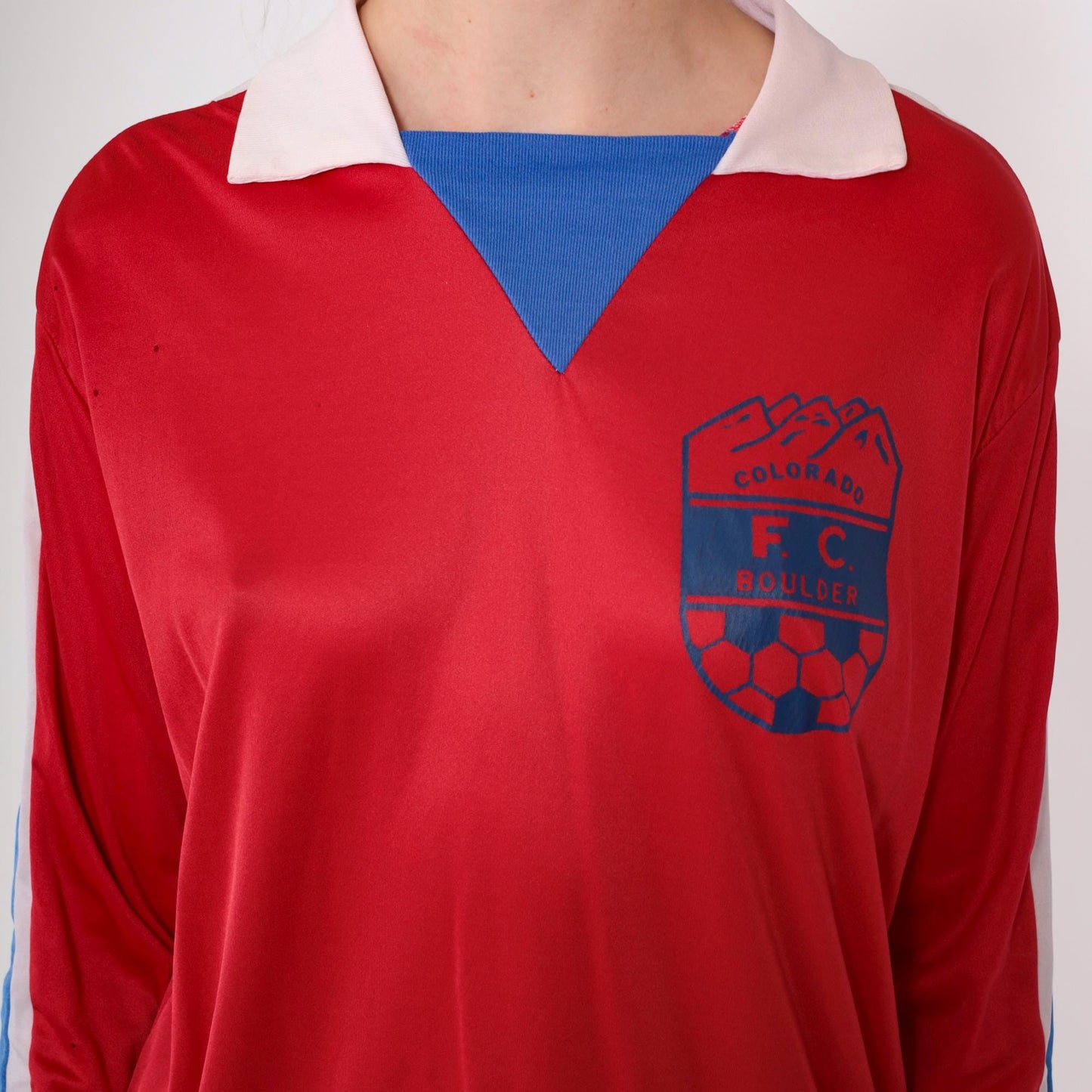 80s Colorado FC Boulder Soccer Jersey Red Blue Striped Long Sleeve Medium