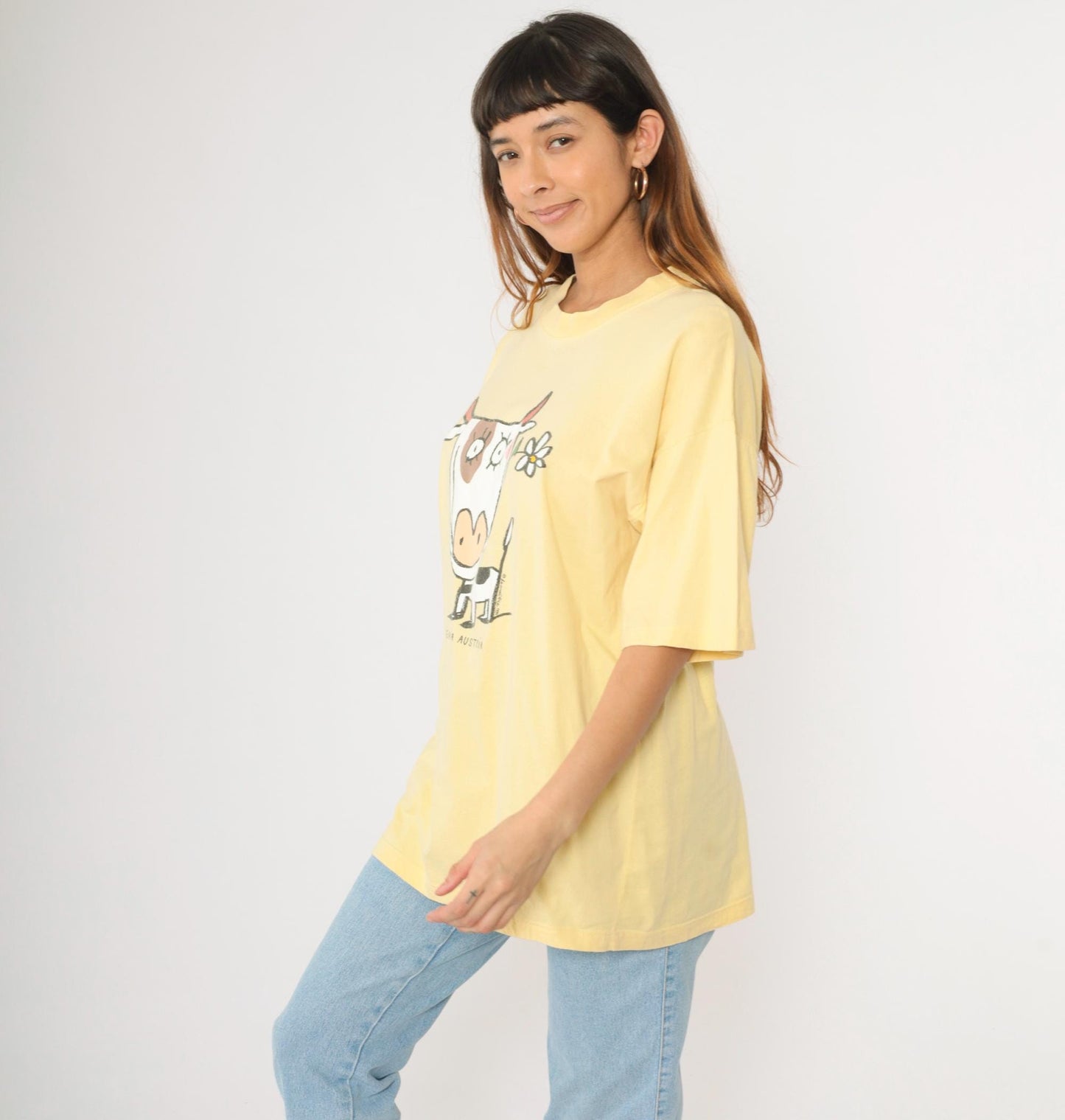 90s Vienna Austria Cow Graphic Tee Yellow Cotton T-Shirt Extra Large XL