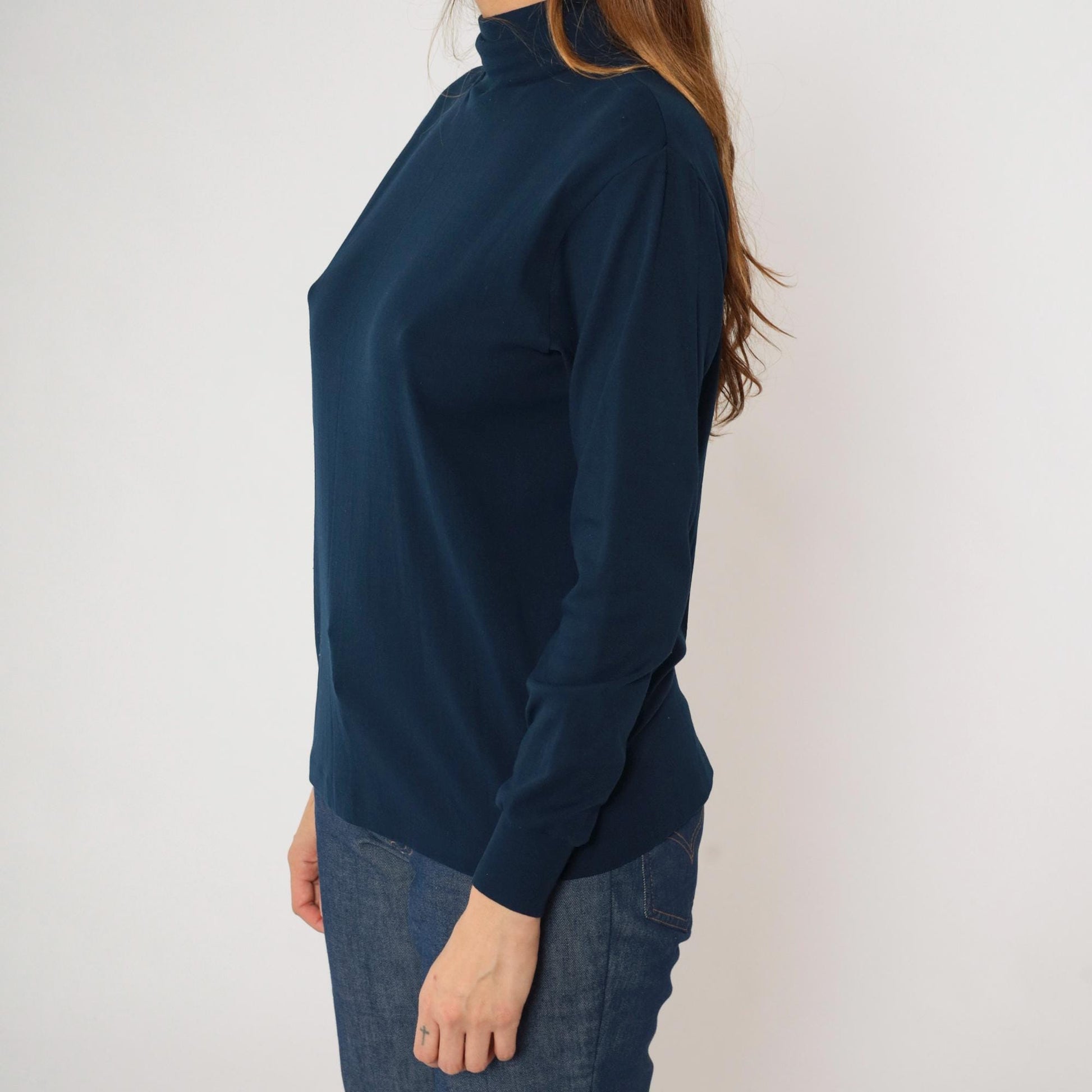 70s Roffe Ski Pullover Navy Mock Neck Nylon Long Sleeve Medium M