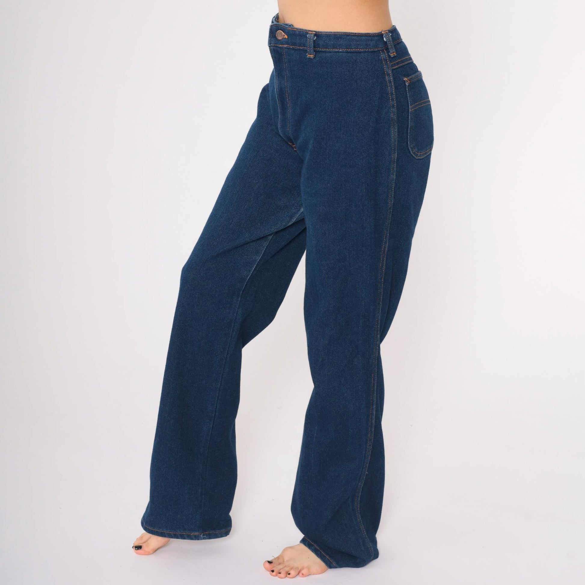 80s H.I.S Chic High-Waist Straight-Leg Jeans Dark Wash Denim Large 32