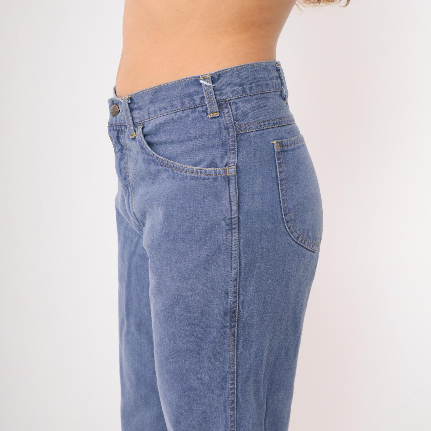 70s Bell Bottom Jeans Denim Mid Rise Blue Jean Team Medium