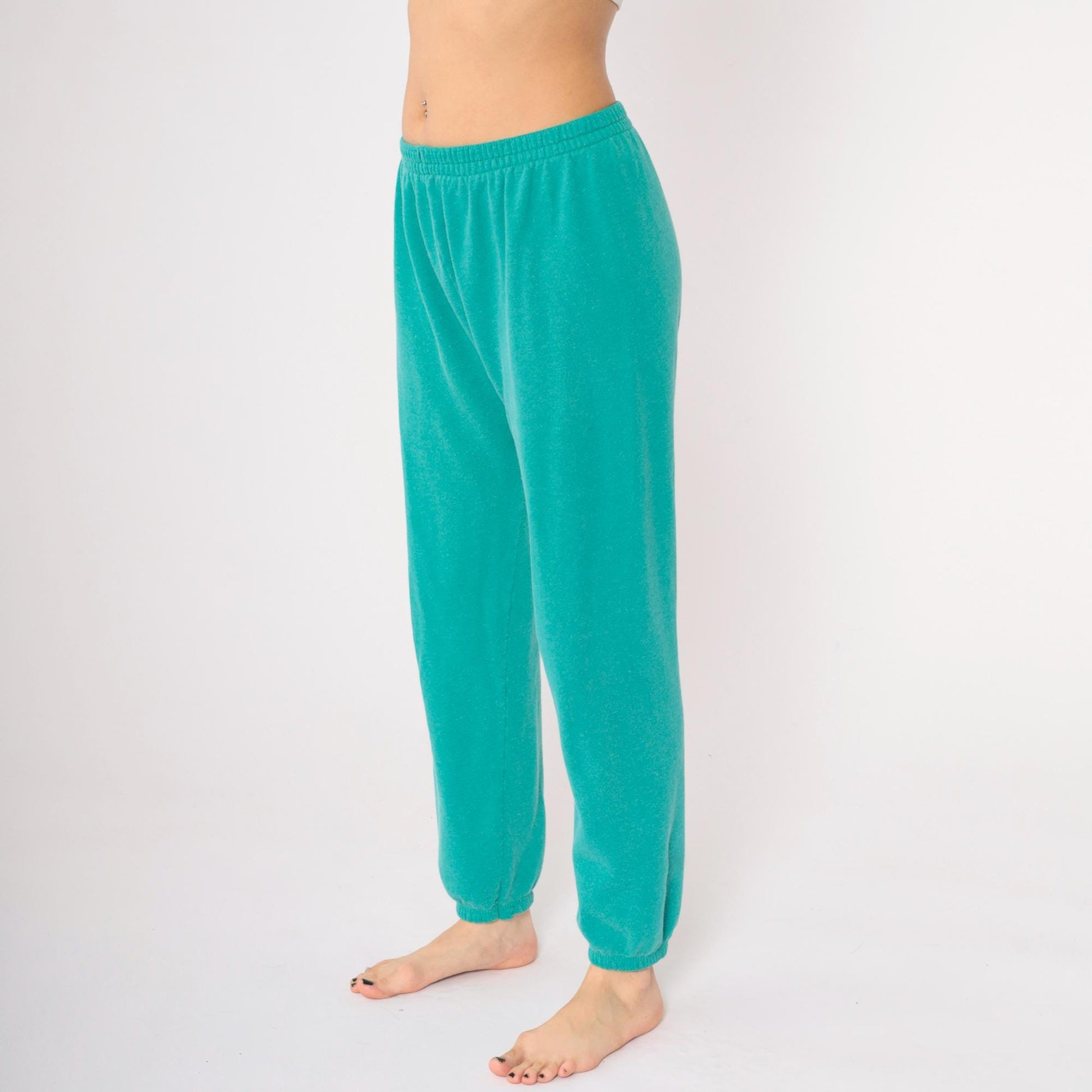 90s Hanes Turquoise Joggers Sweatpants Elastic Waist Large