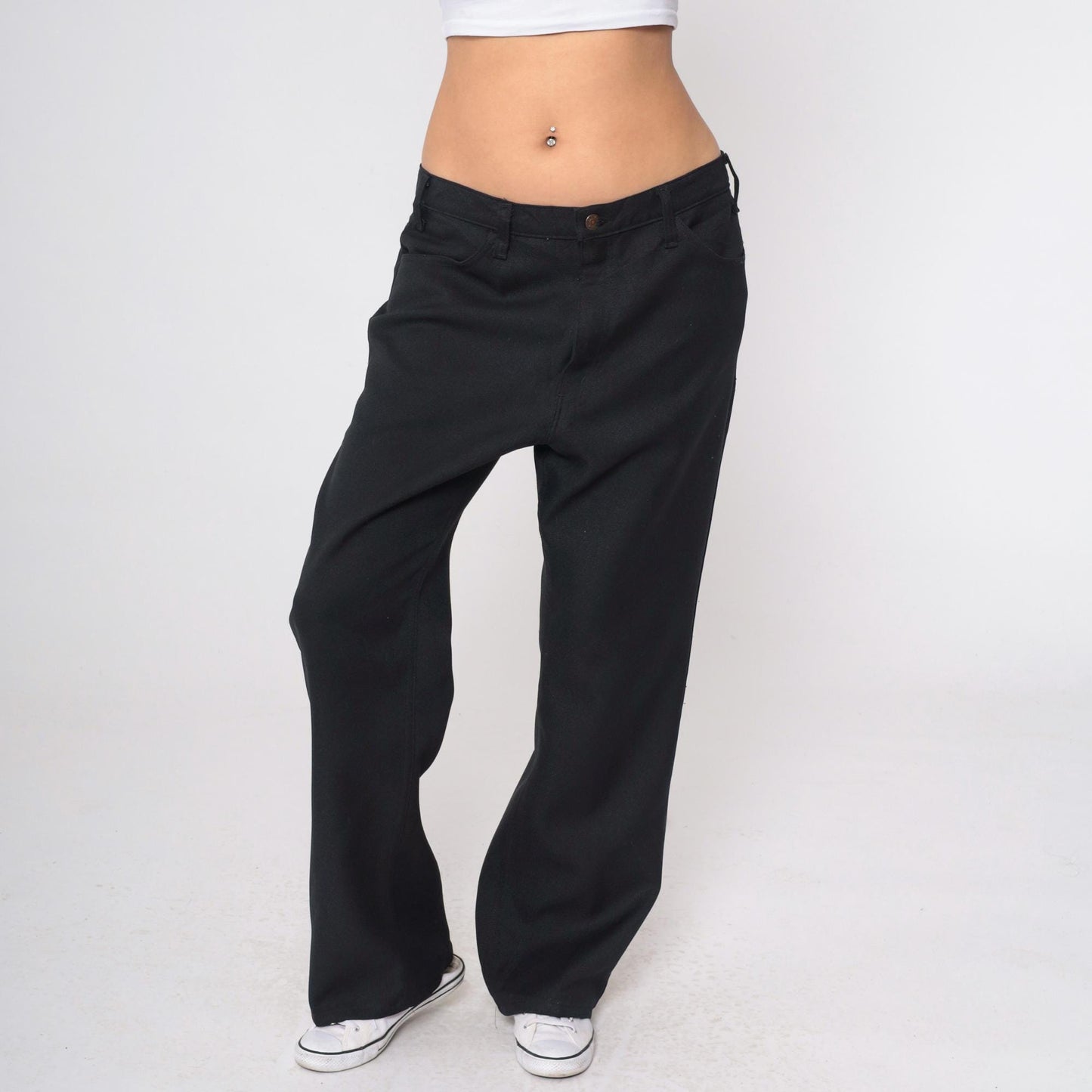 70s Levi's Black High Rise Straight Leg Trousers 38 x 30