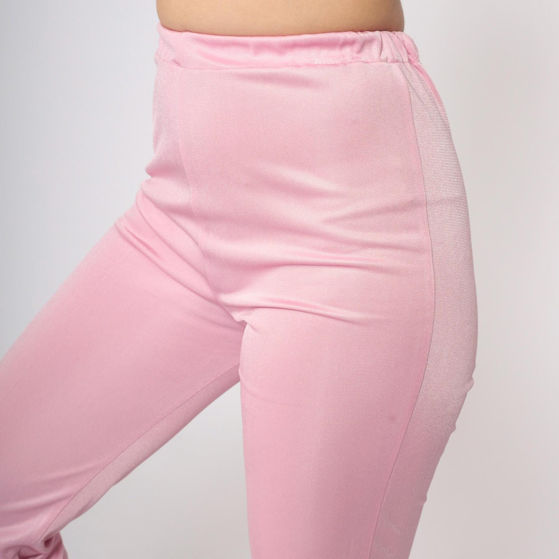 90s Baby Pink Flared Pants High Waist Elastic Trousers Extra Small
