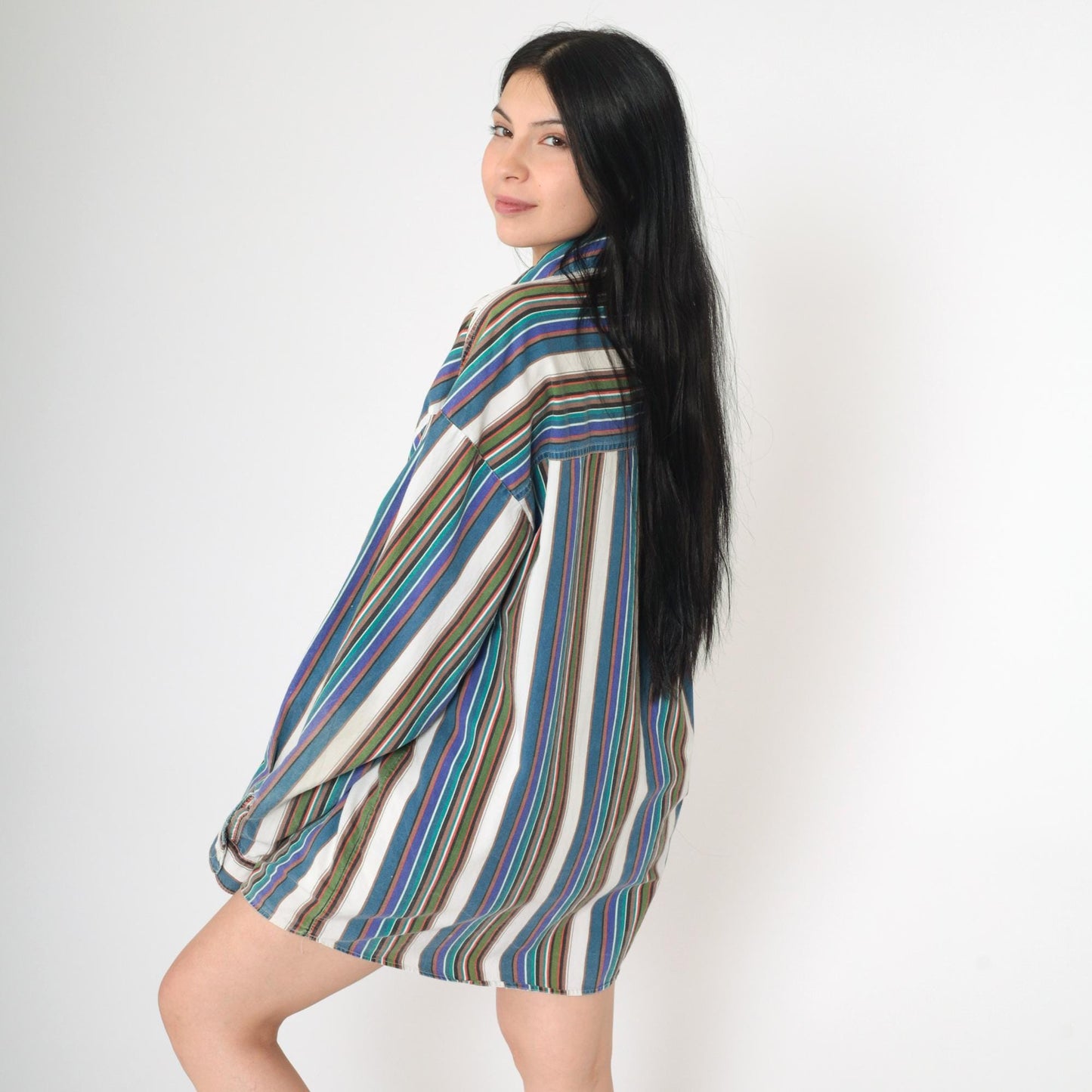 90s Bon Homme Multicolor Striped Cotton Button-Up Shirt Long Sleeve Extra Large XL