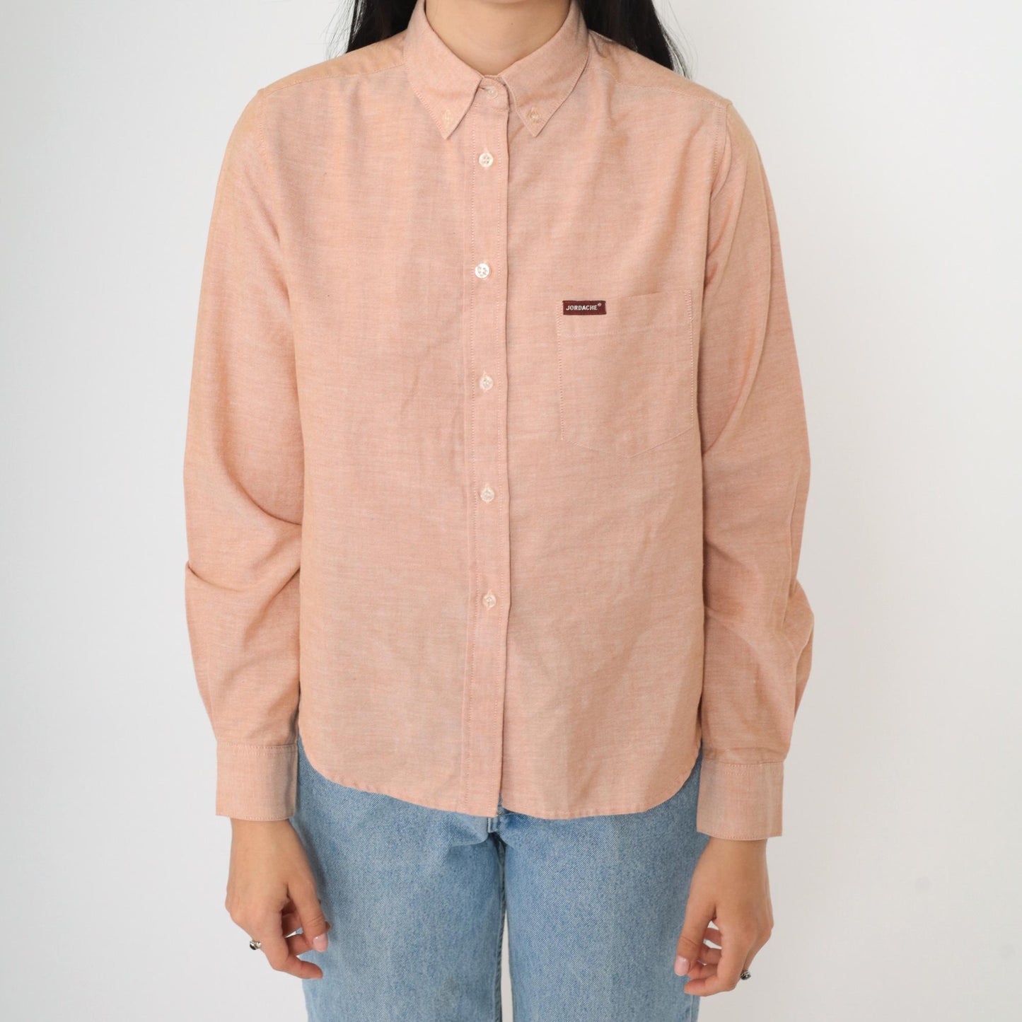 80s Jordache Orange White Button Up Blouse Small S