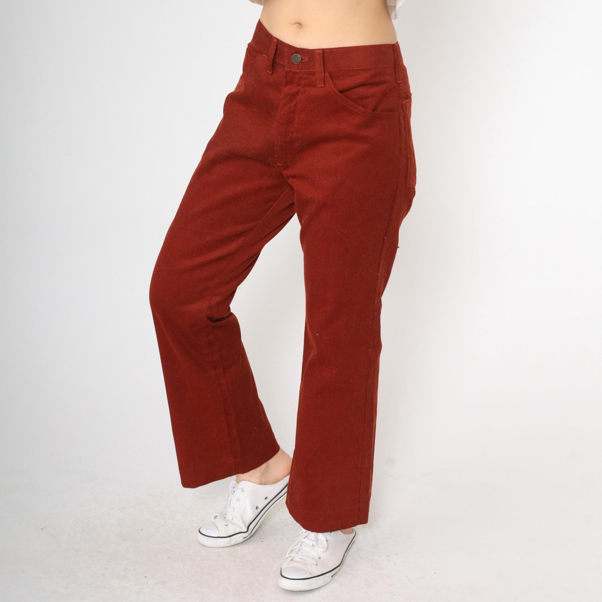 70s Roebucks Corduroy Flared Trousers Rust High Waist Men's Medium 33x30