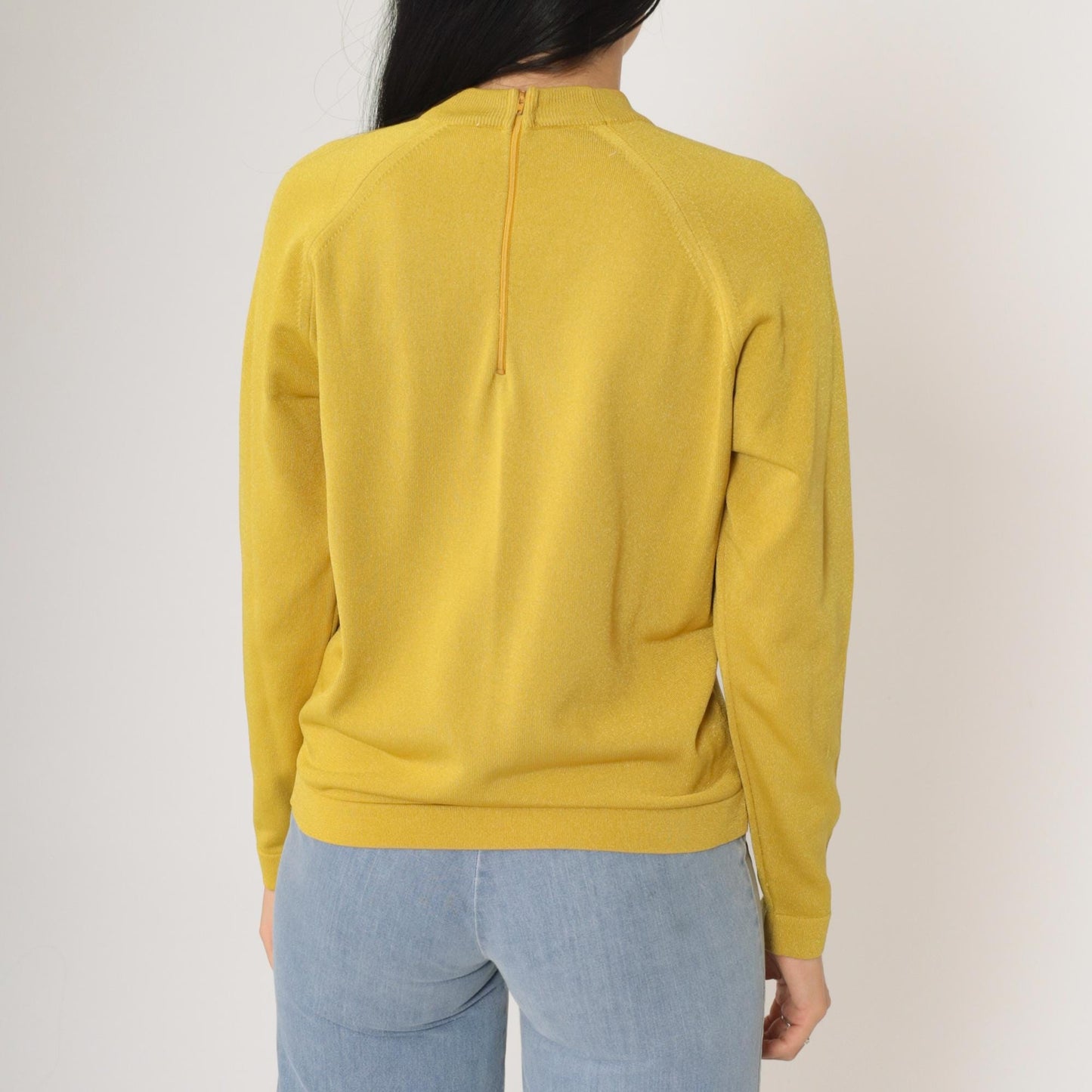 70s Chartreuse Nylon Knit Pullover Crewneck Raglan Sweater Medium